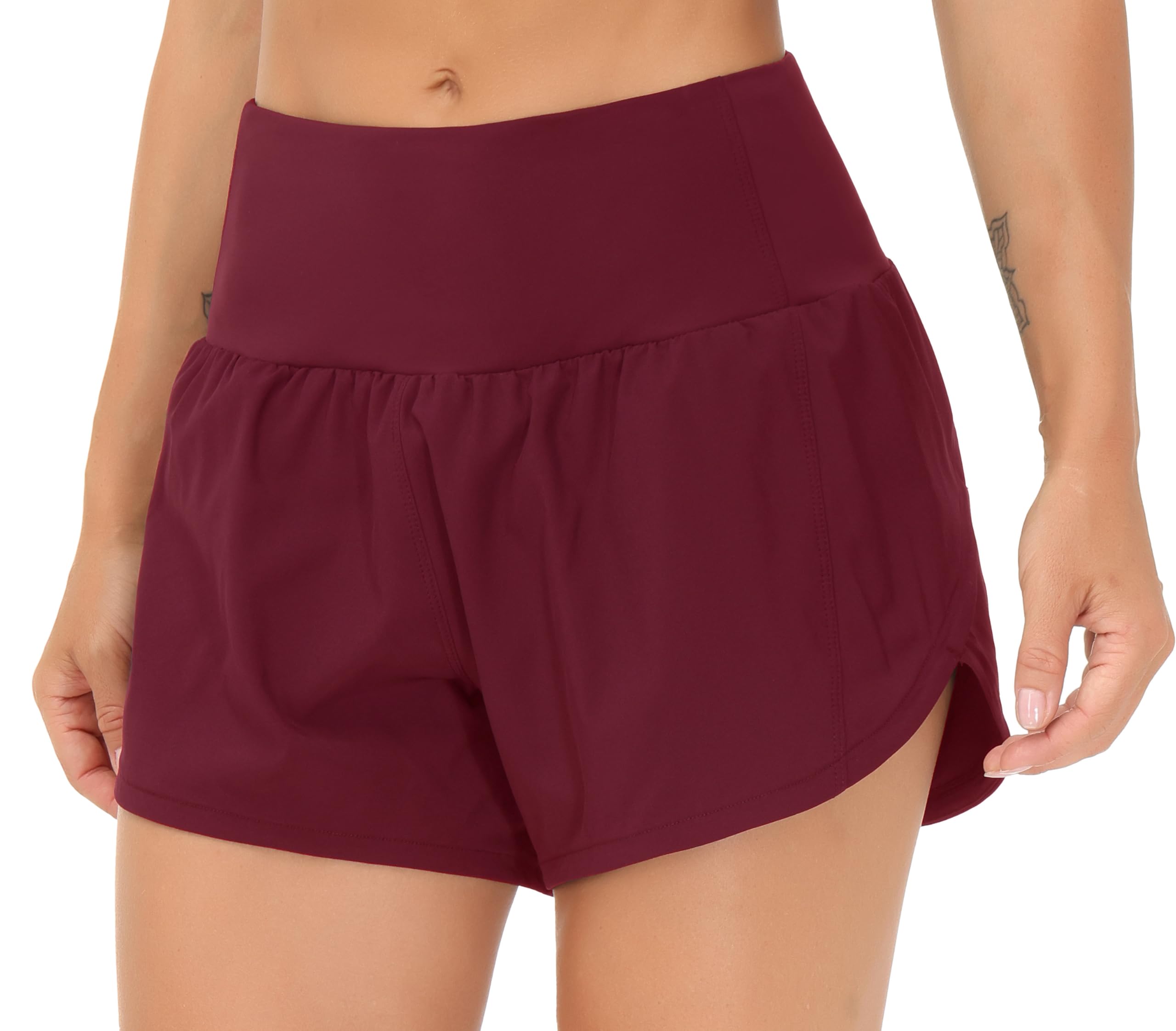 THE GYM PEOPLE Women's High Waisted Running Shorts Quick Dry Workout Shorts | High Waist, Slim Fitted, Built-in Mesh Lined, Back Zipper Pockets, Lightweight, Breathable, Side Slit
