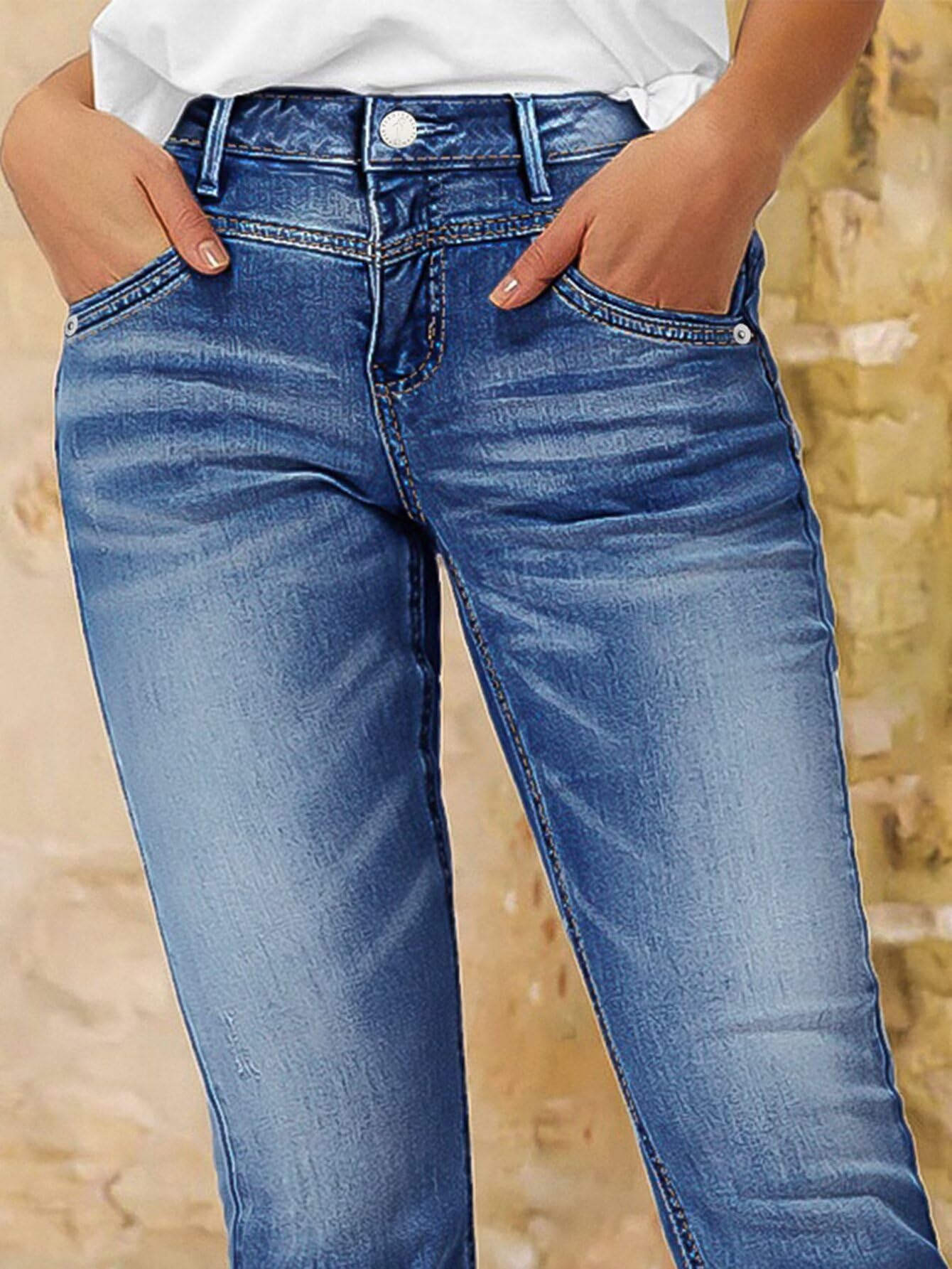 Flamingals Straight Leg Cropped Jeans for Women Trendy Mid Rise Stretchy Tribal Embroidery Raw Hem Ankle Jeans