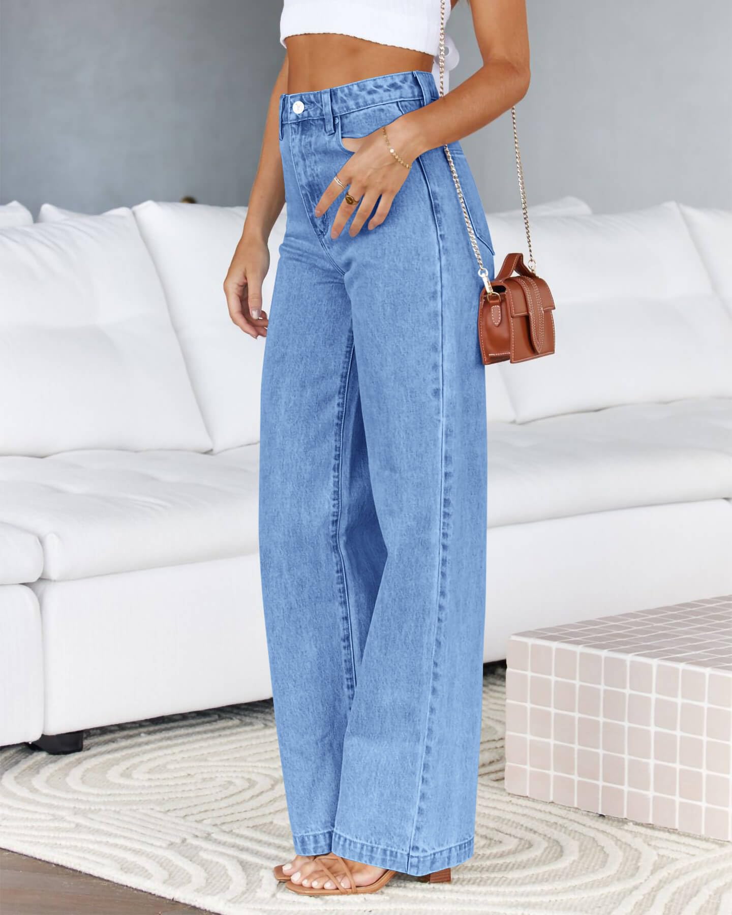 Cicy Bell Women's High Waisted Petite Jeans Boyfriend Baggy Straight Leg Casual Denim Pants with Pockets