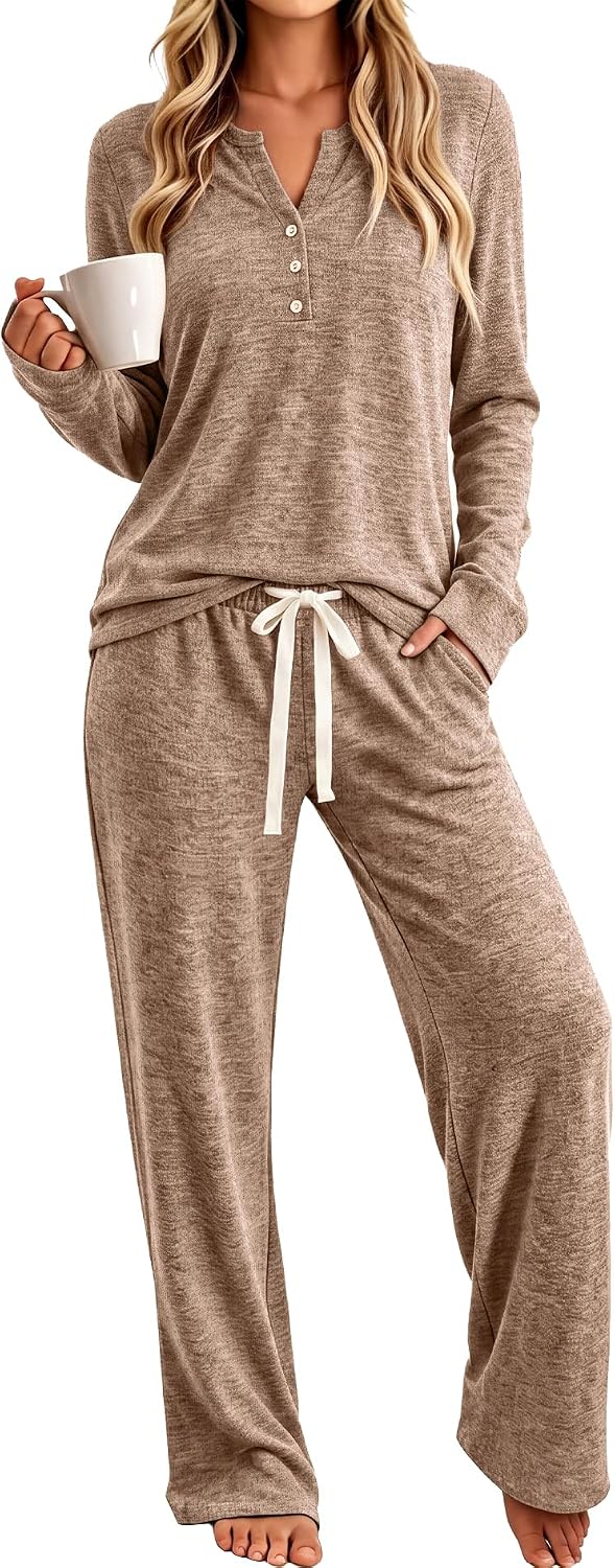 Womens Pajamas Set Long Sleeve Soft Loungewear 2 Pieces Fall&Winter