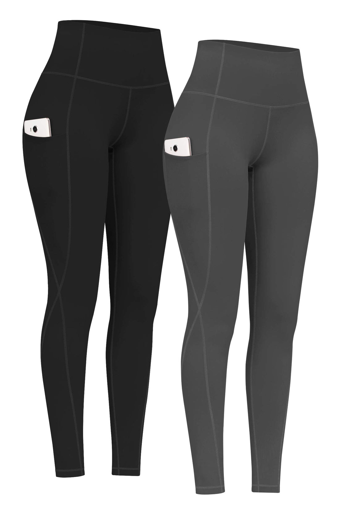 PHISOCKAT 2 Pack High Waist Yoga Pants with Pockets Tummy Control Leggings | Compression Leggings For Women,Non See-Through,4 Way Stretch,Breathable Fabric, Workout Leggings