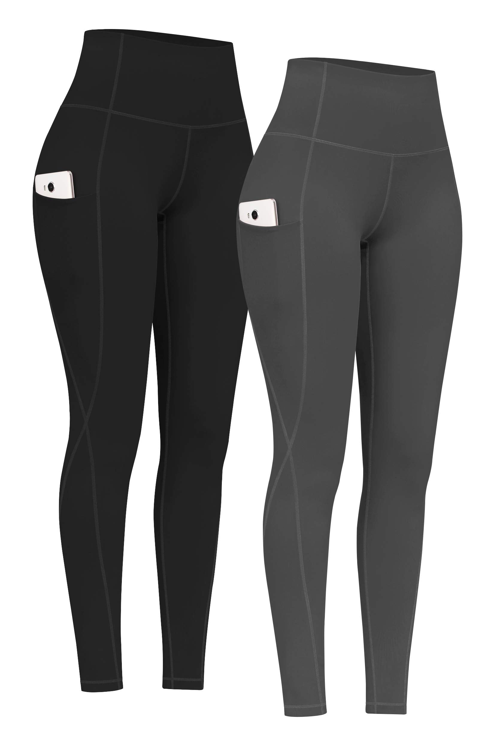 PHISOCKAT 2 Pack High Waist Yoga Pants with Pockets Tummy Control Leggings | Compression Leggings For Women,Non See-Through,4 Way Stretch,Breathable Fabric, Workout Leggings