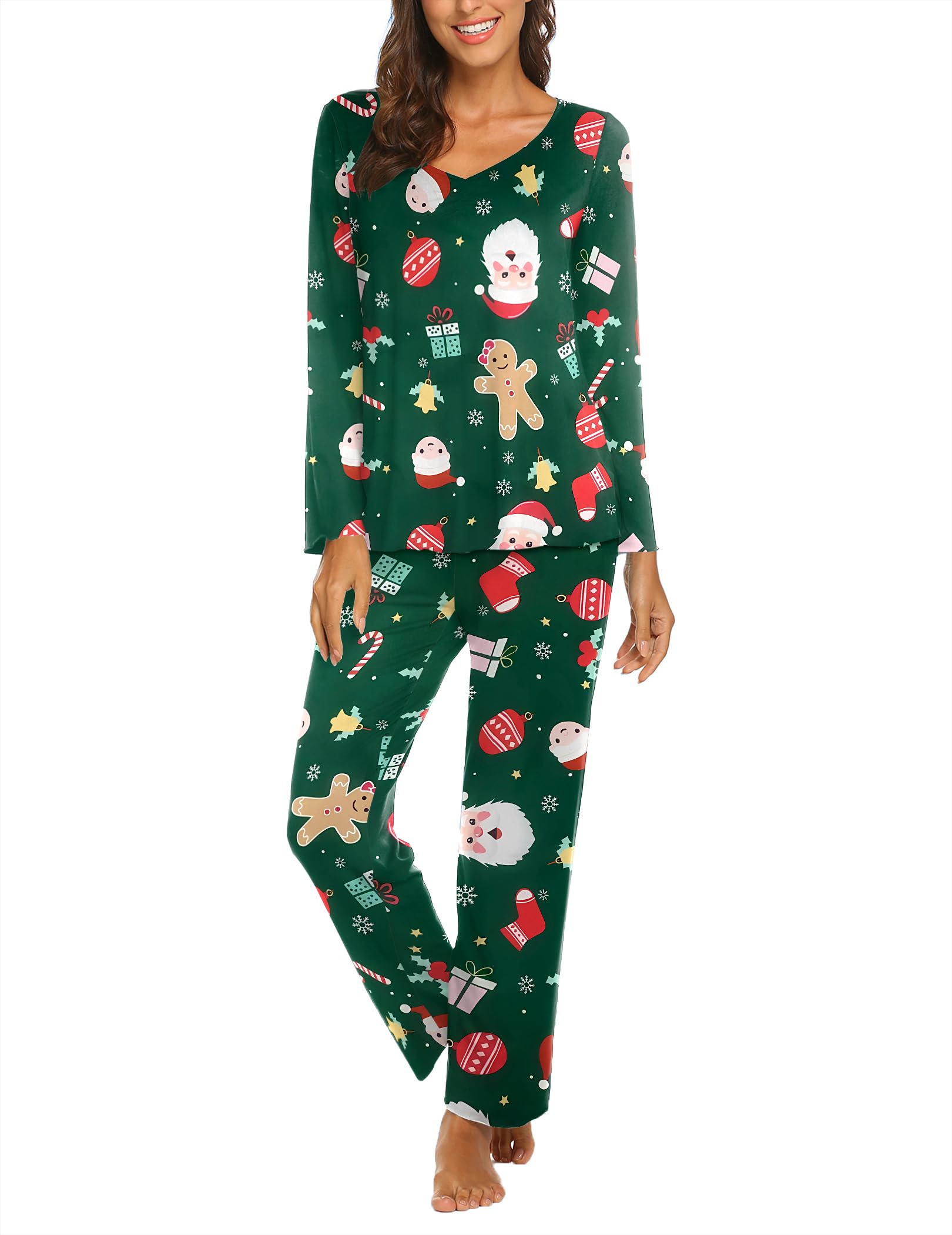 Ekouaer Pajamas for Women Set Long Sleeve Pleated Top and Pants Loungewear