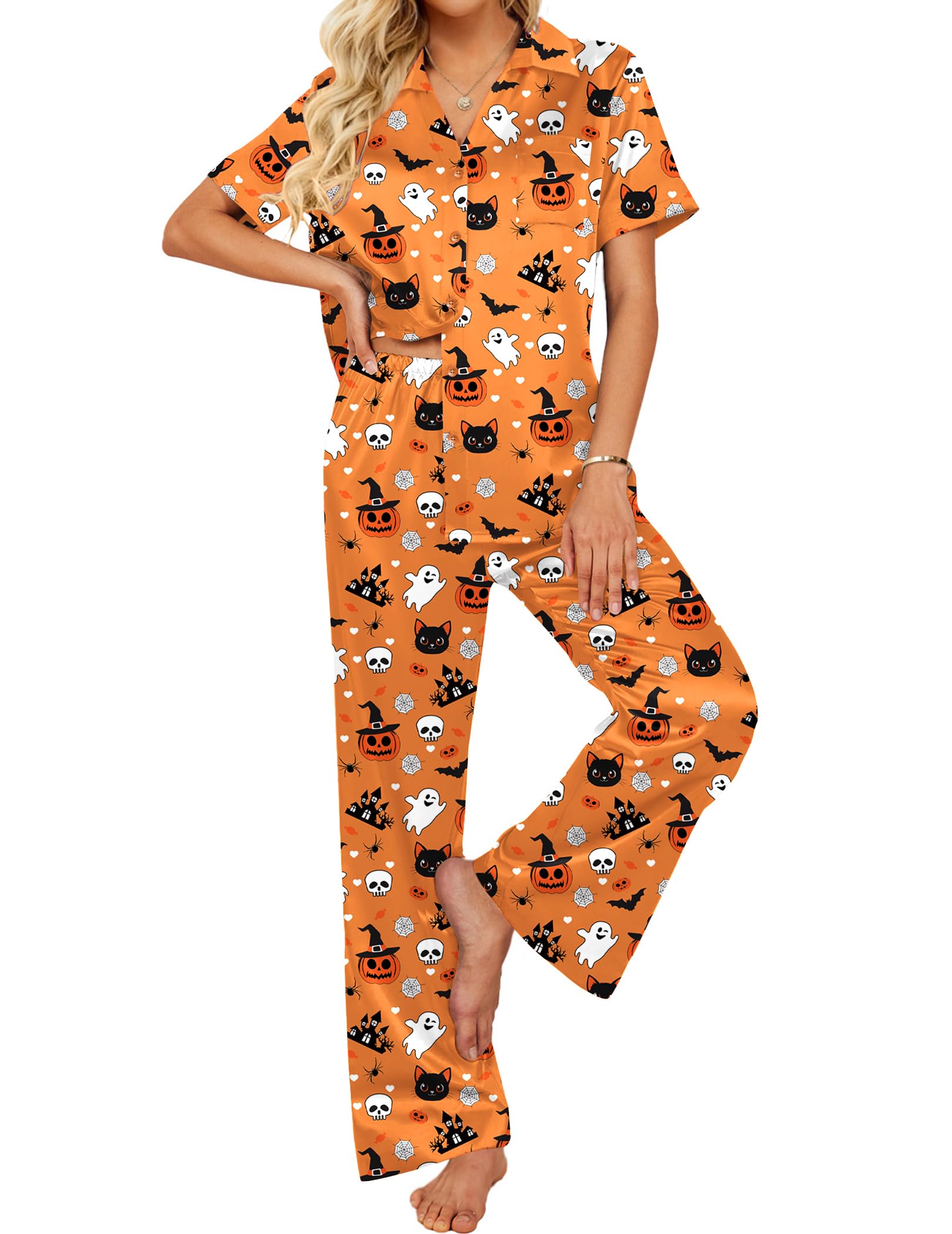 Ekouaer Silk Pajamas for Womens Set 2 Piece Fall Pjs Button Down Sleepwear