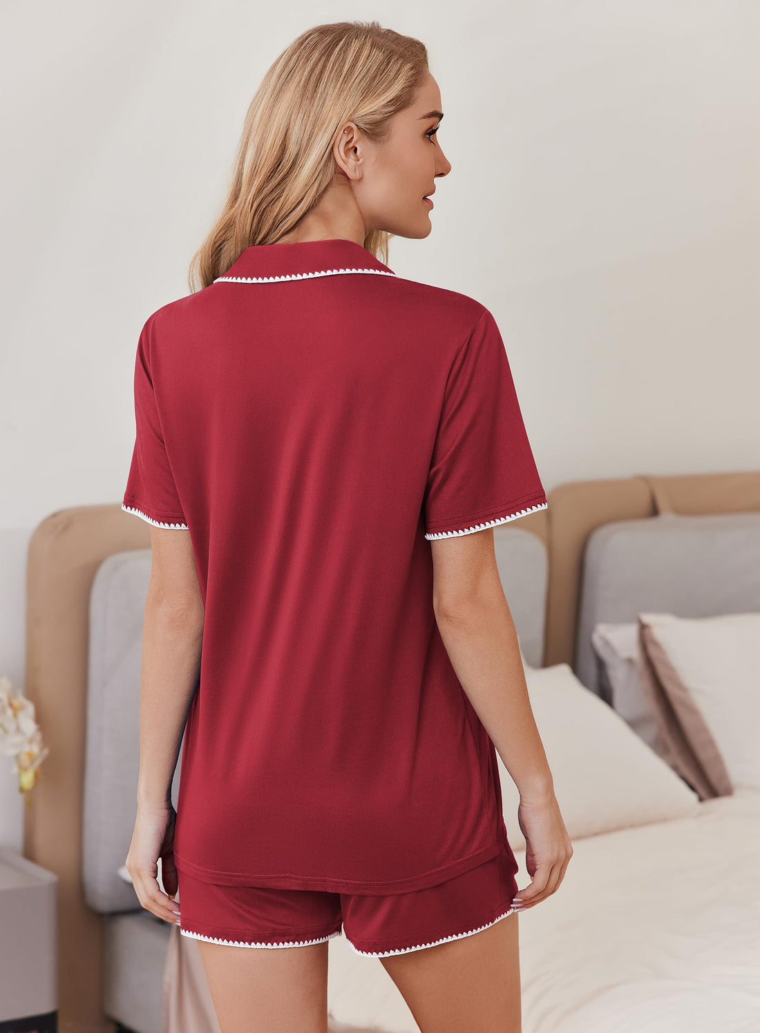 Ekouaer Pajamas for Women Set 2 Piece Soft Button Down Top and Shorts