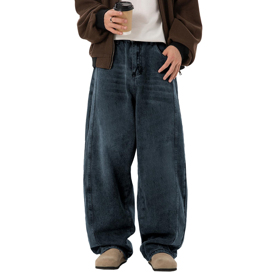 Mens Baggy Jeans Y2k Wide Leg Loose Fit Jeans Streetwear Denim Washed Hip Hop Pants