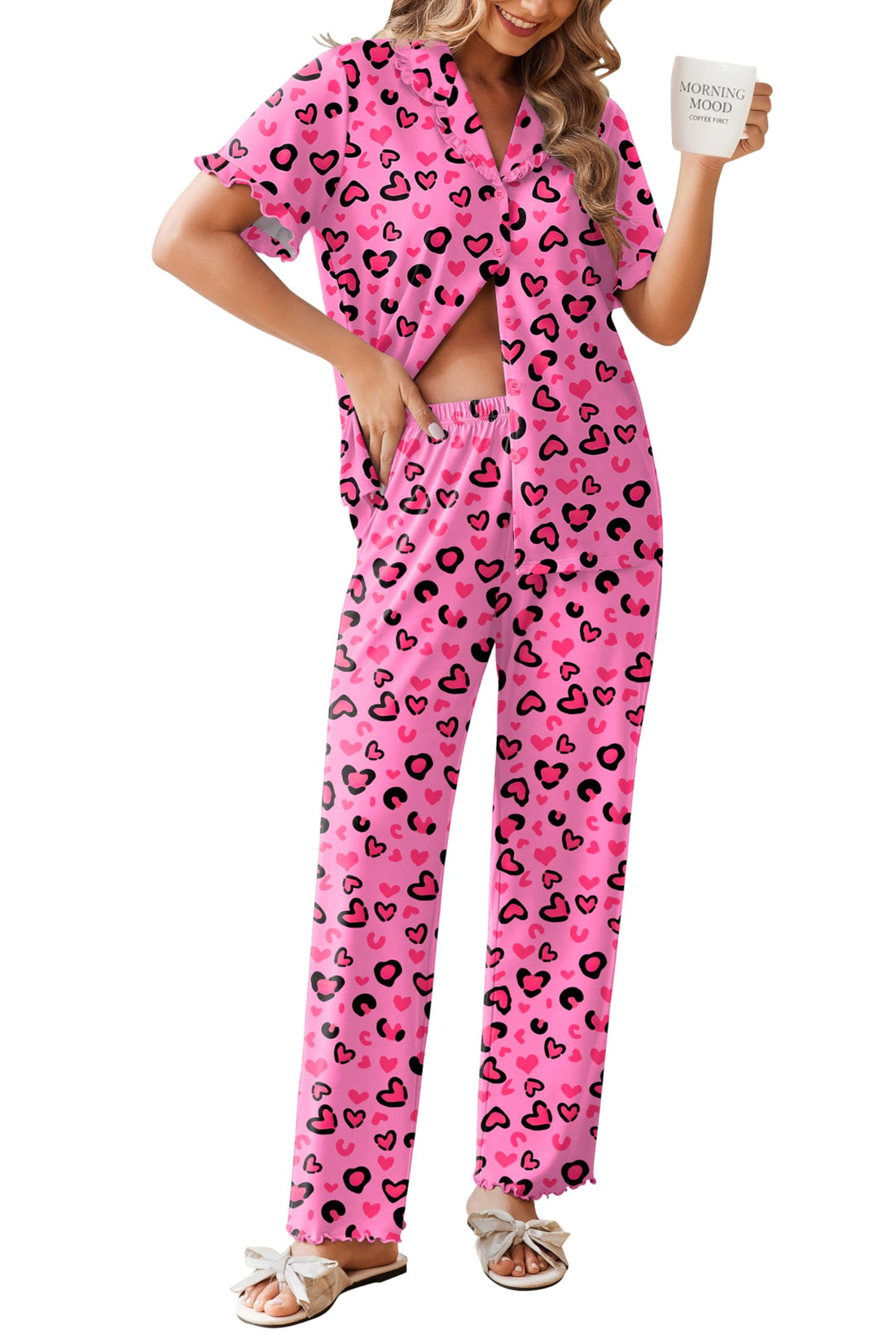 Ekouaer Womens Pajama Sets Short Sleeve Printed PJs Button Down Sleepwear
