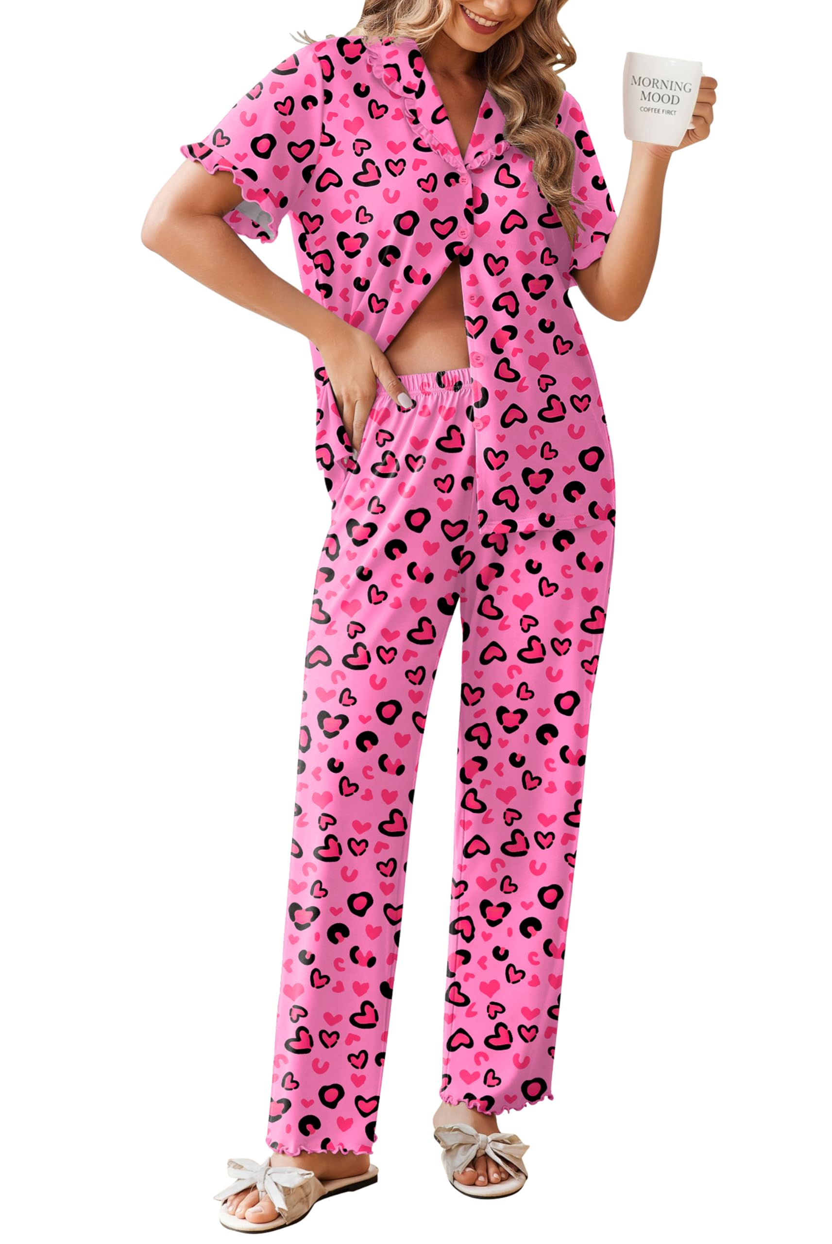 Ekouaer Womens Pajama Sets Short Sleeve Printed PJs Button Down Sleepwear