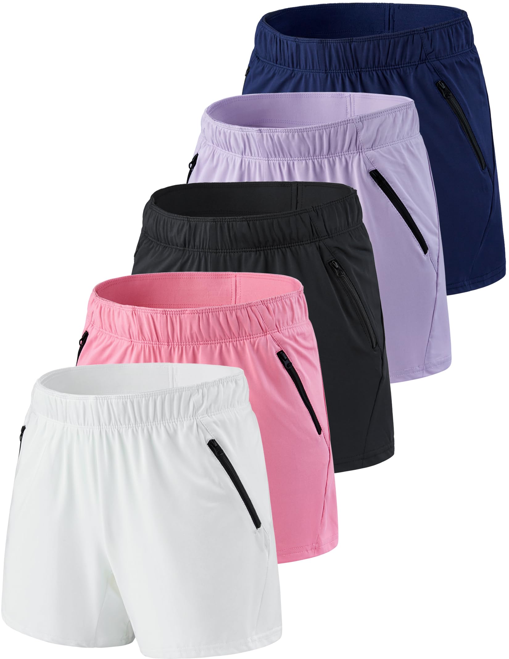 Liberty Imports 1 or 5 Pack Womens Lounge Workout Shorts with Zipper Pockets 5" Inseam Lightweight Athletic Casual Shorts