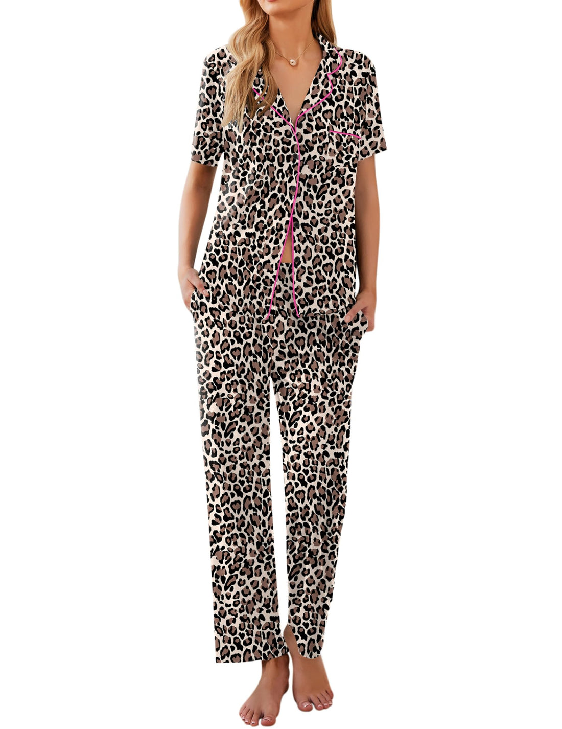 Ekouaer Womens Pajamas Set Short Sleeve Button Down Top & Pants Lounge Pjs
