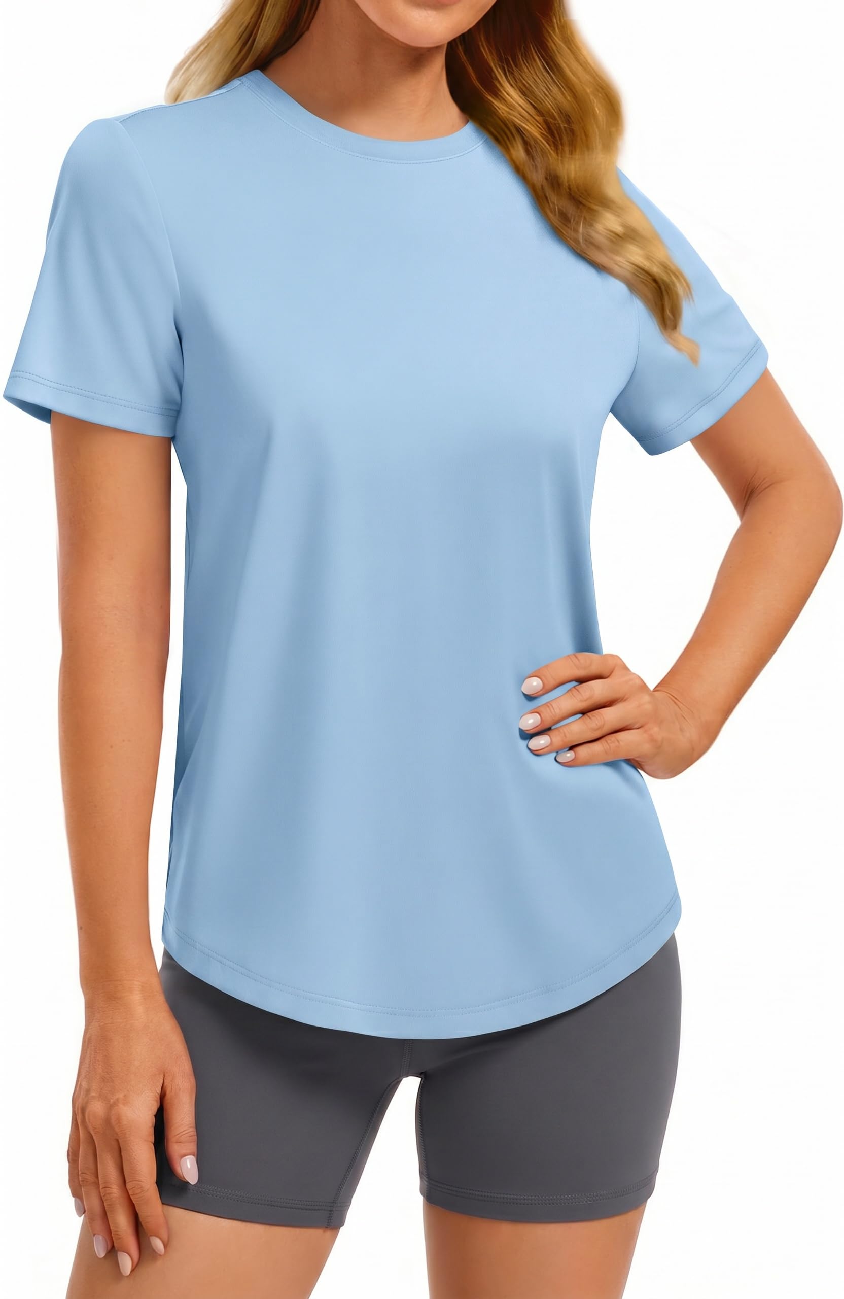 PINSPARK Soft Workout Tops for Women UPF 50+ Sun Protection Shirt Quick Dry Athletic Running Hiking Travel Basic Tee Shirts