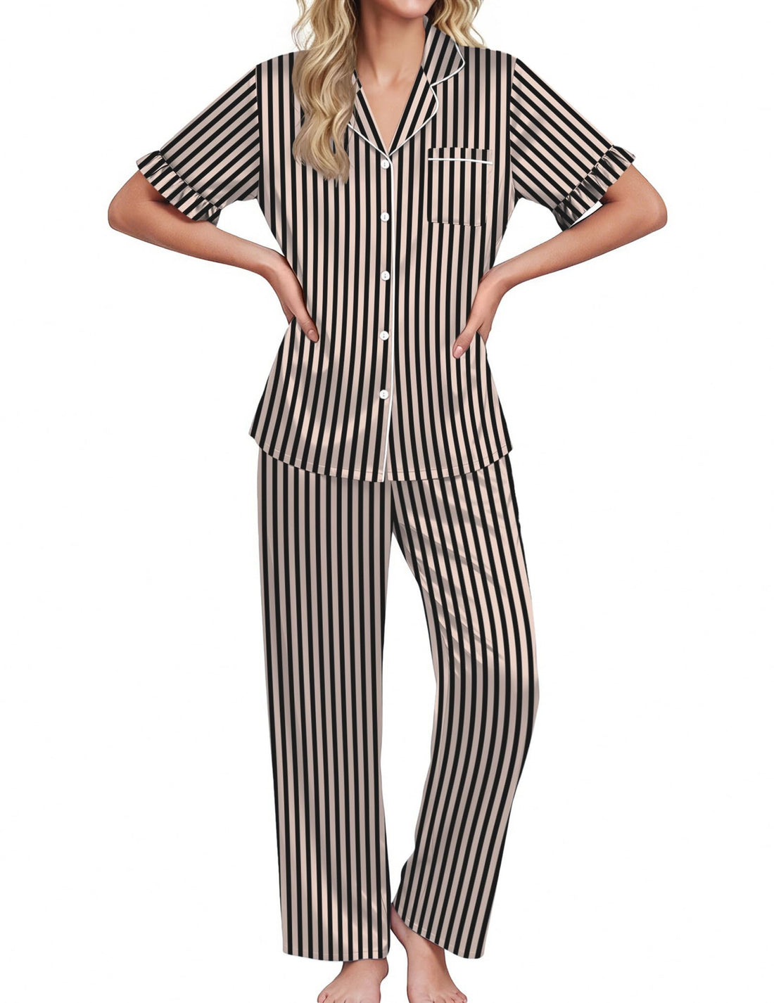 Ekouaer Silk Satin Pajamas for Women Set 2 Piece Short Sleeve Button Up Pjs