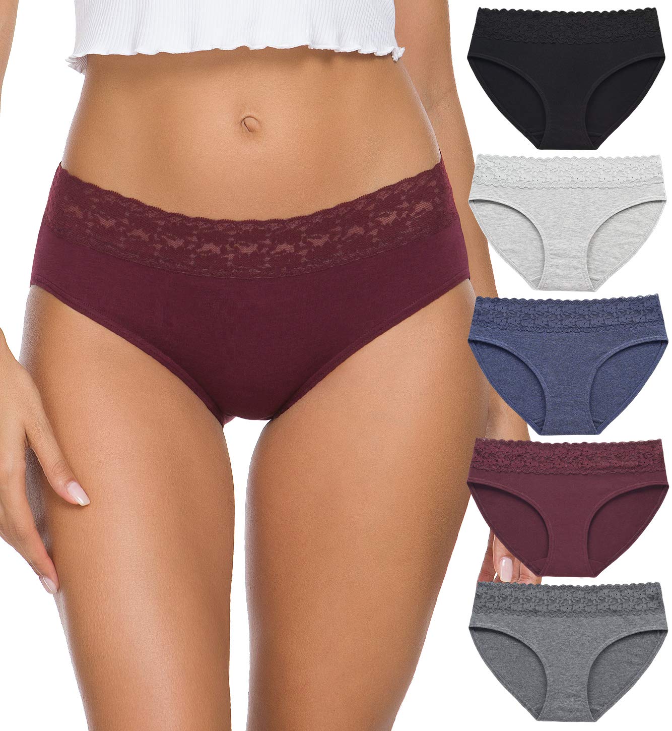 Hipster Panties for Women Underwear Lace Bikini Hip-huggers Panties 5 Pack