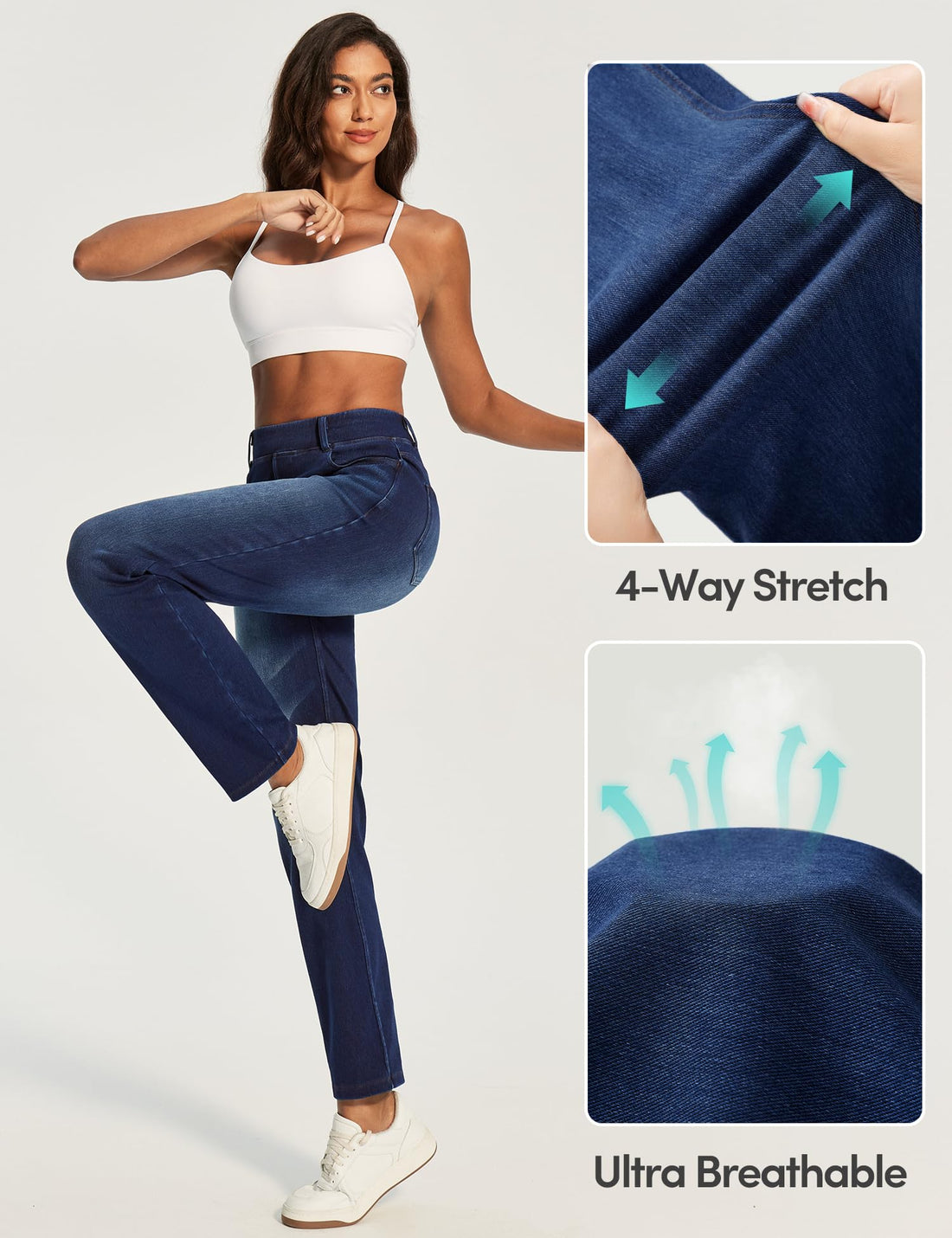 IUGA Straight Leg Jeans for Women Stretchy Pull On Sweatpant Jeans Women High Waisted Bootcut Jean Trendy Denim Pants