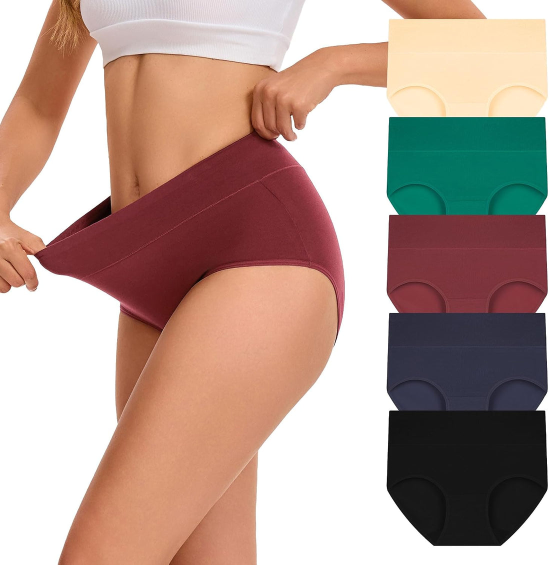 Women's Cotton Underwear High Waisted Briefs 5-Pack