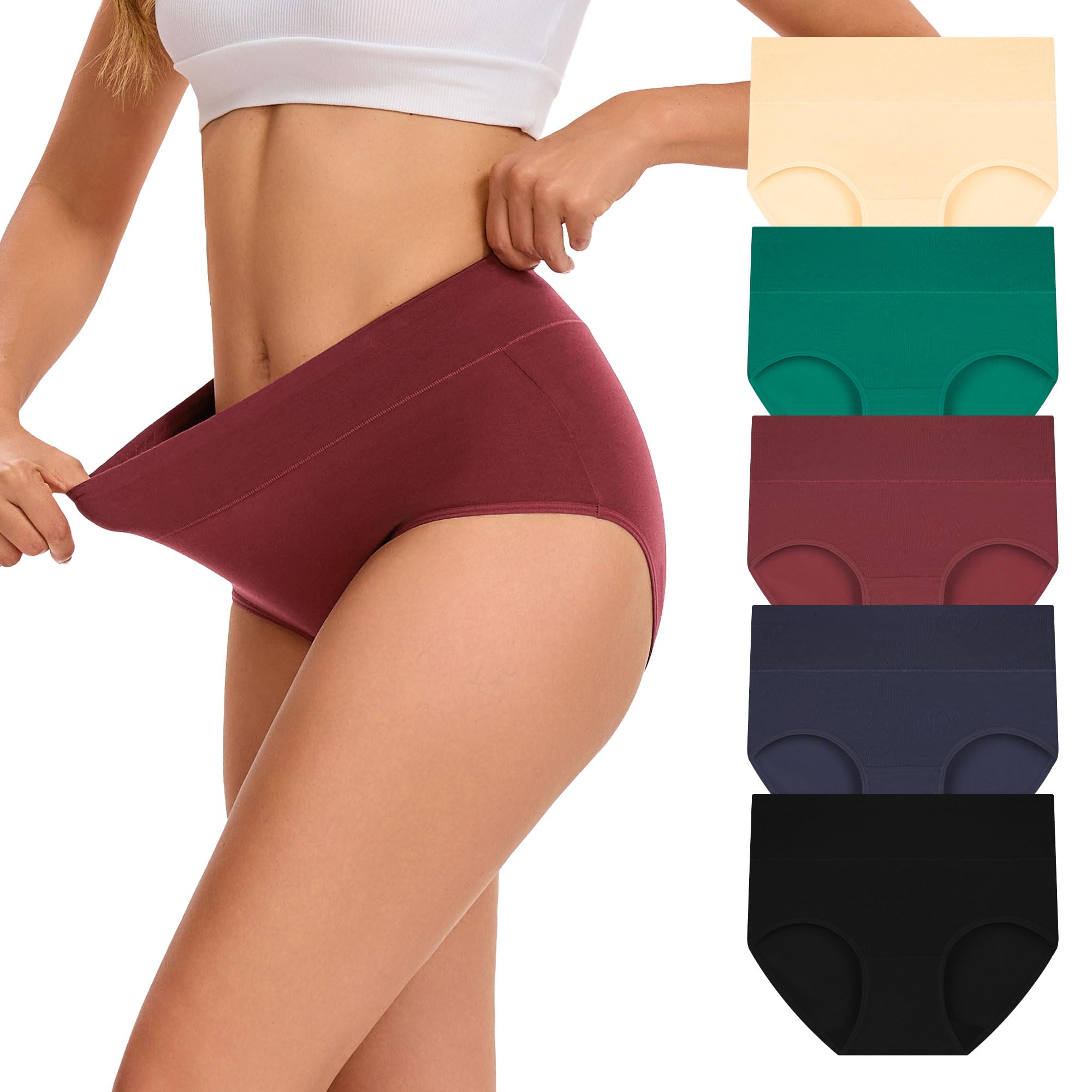 Women's Cotton Underwear High Waisted Briefs 5-Pack