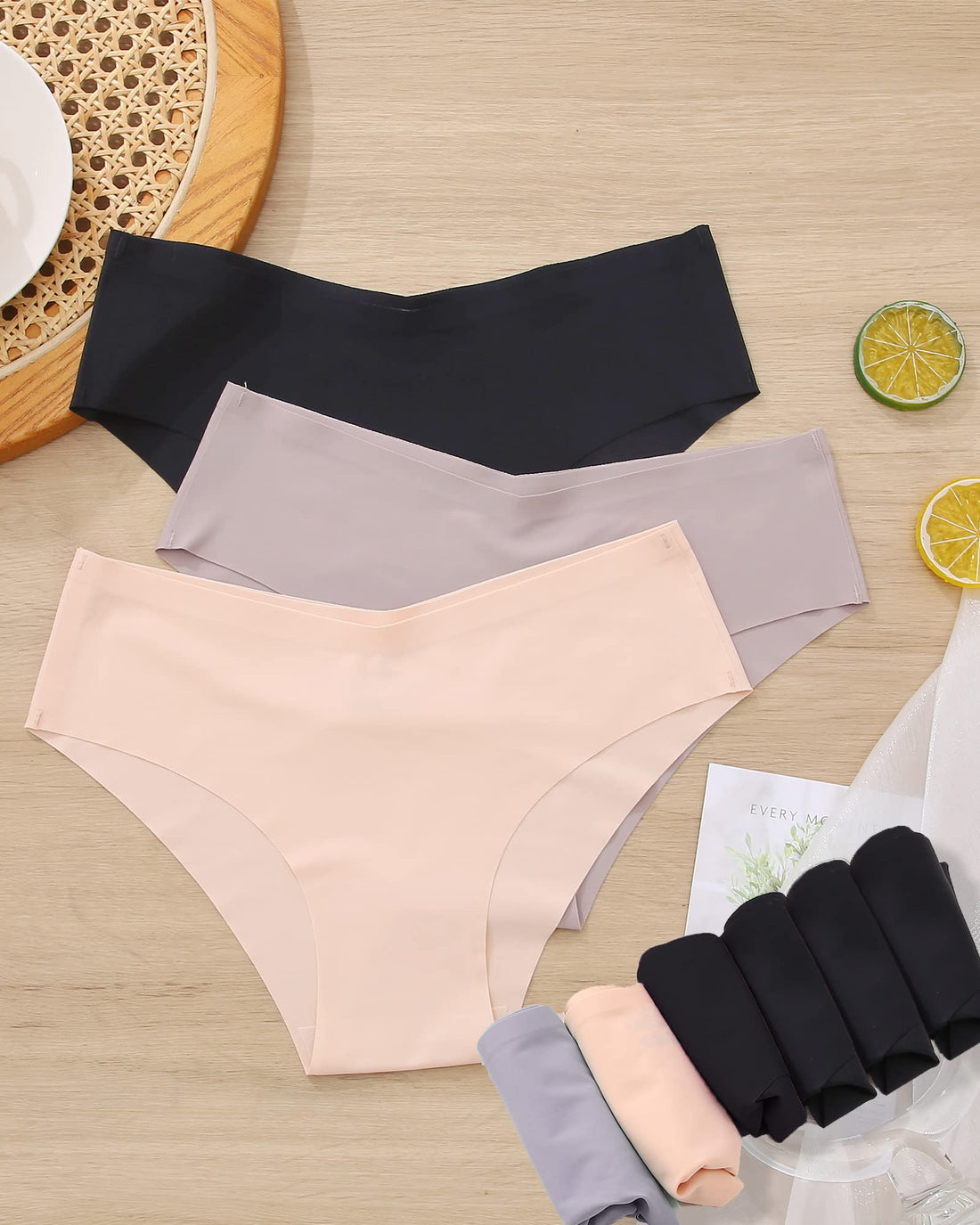 Women’s Seamless Bikini Panties Soft Stretch Invisibles Briefs No Show Hipster Underwear cheeky 9 pack XS-L