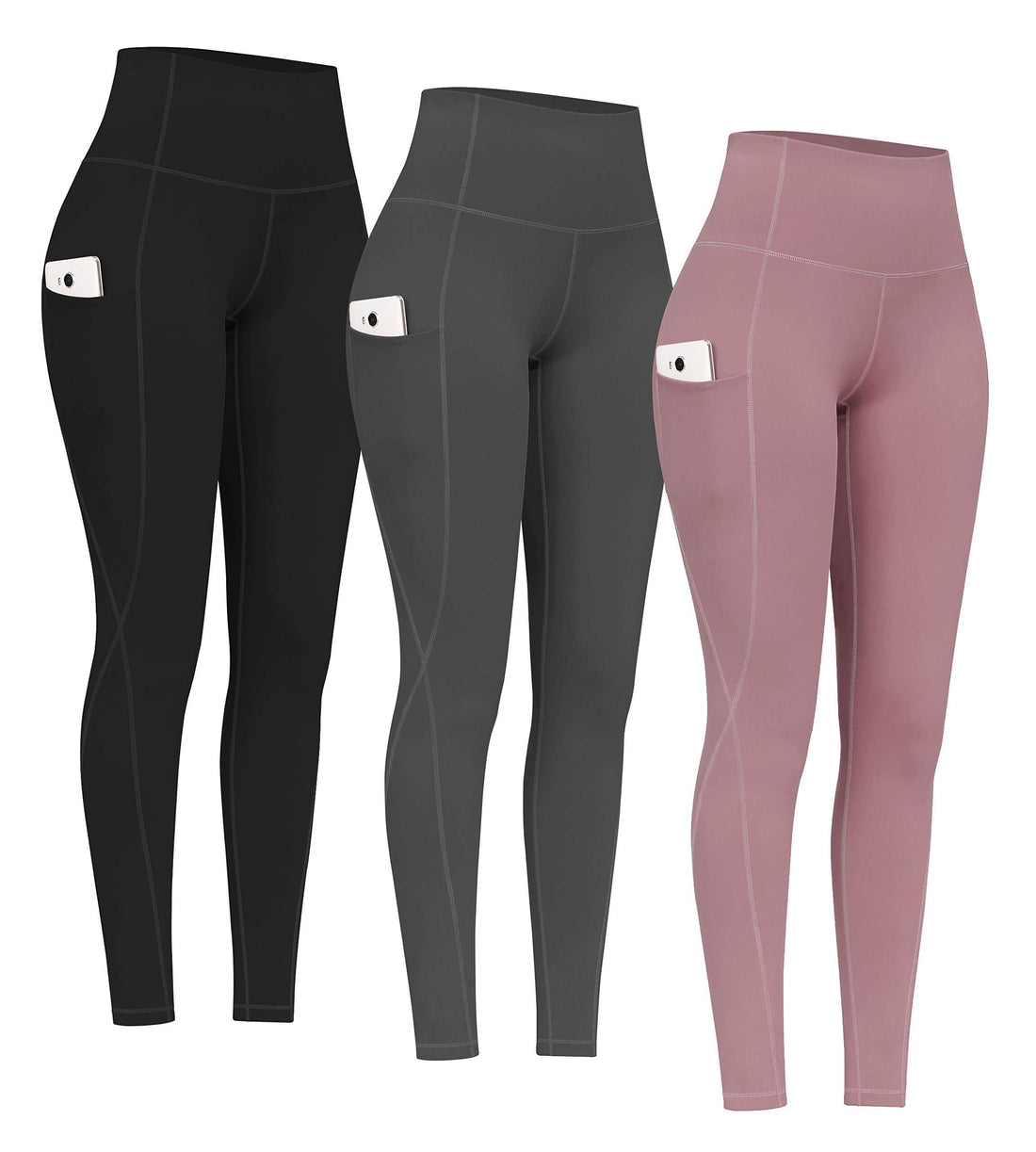 PHISOCKAT 2 Pack High Waist Yoga Pants with Pockets Tummy Control Leggings | Compression Leggings For Women,Non See-Through,4 Way Stretch,Breathable Fabric, Workout Leggings