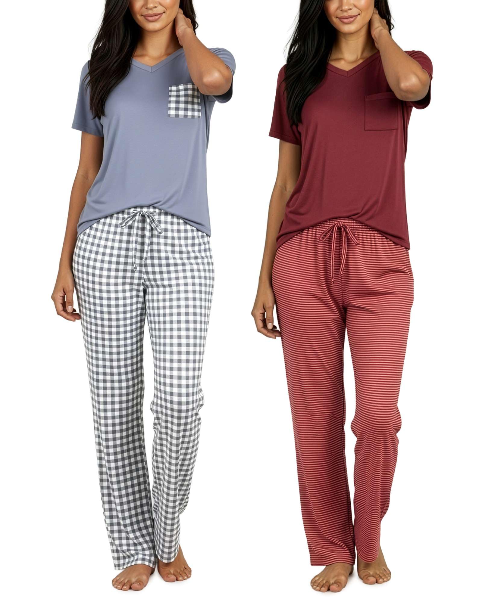 2 Pack Women's Pajama Sets Short Sleeve Sleepwear Comfy Cute Loungewear PJ