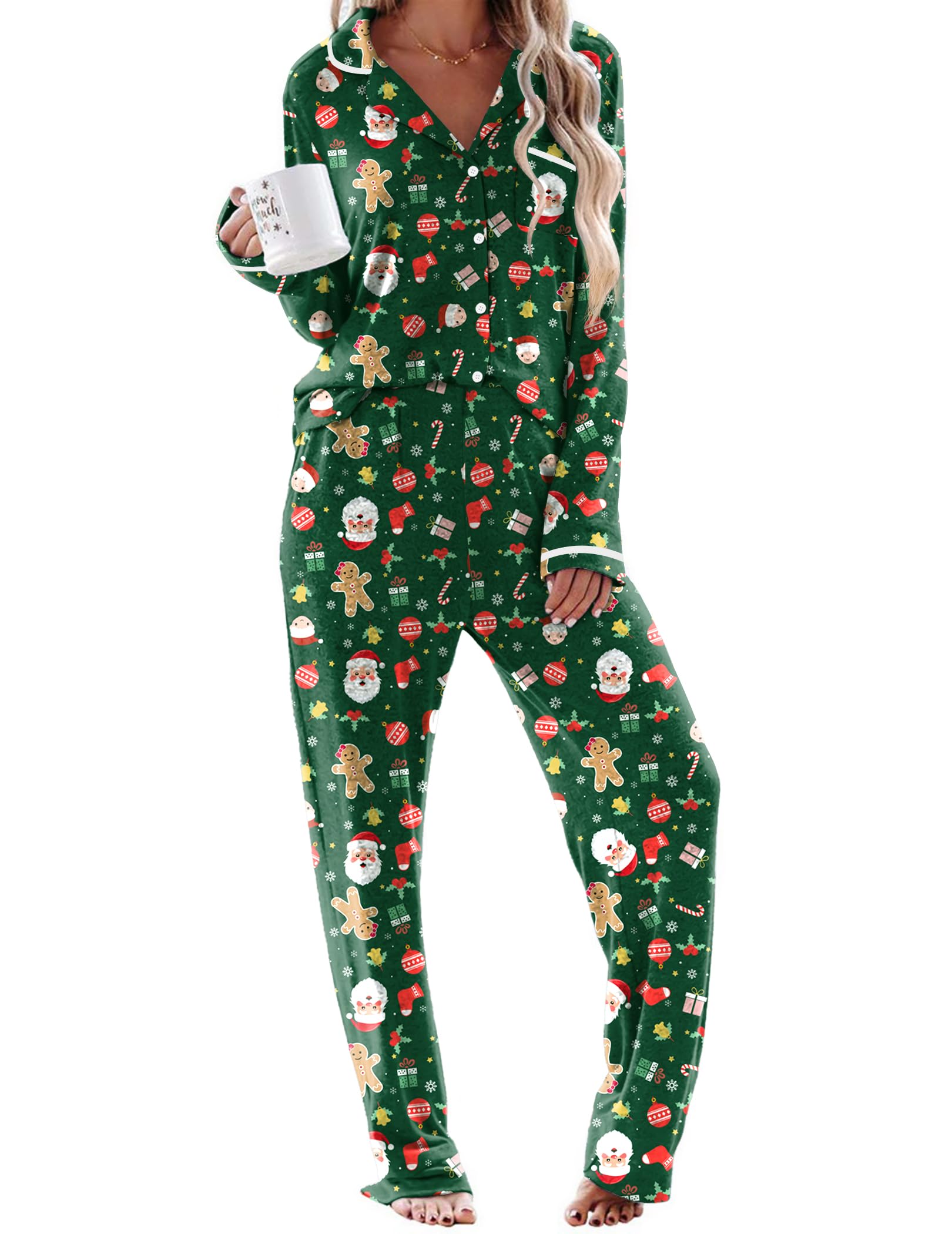 Ekouaer Womens Pajama Sets Long Sleeve Button Down 2 Piece Soft Pjs