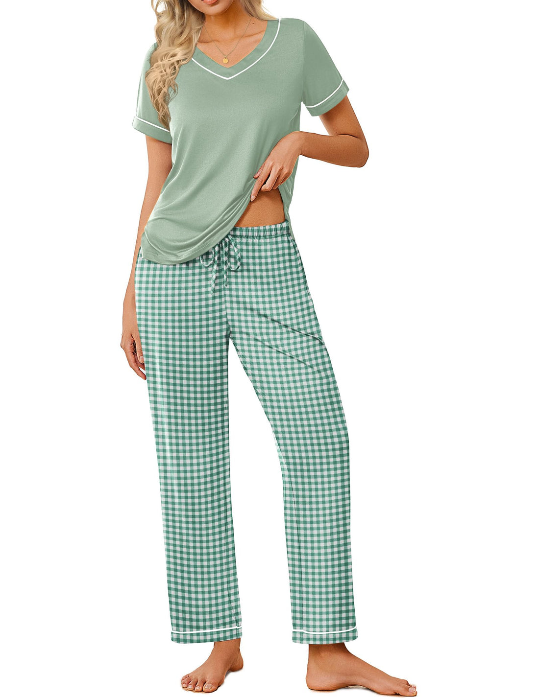 Ekouaer Pajamas for Women Set 2 Piece Lounge Set Soft Pajama Sets Short Sleeve and Pants Pj Sets Loose Sleepwear with Pockets