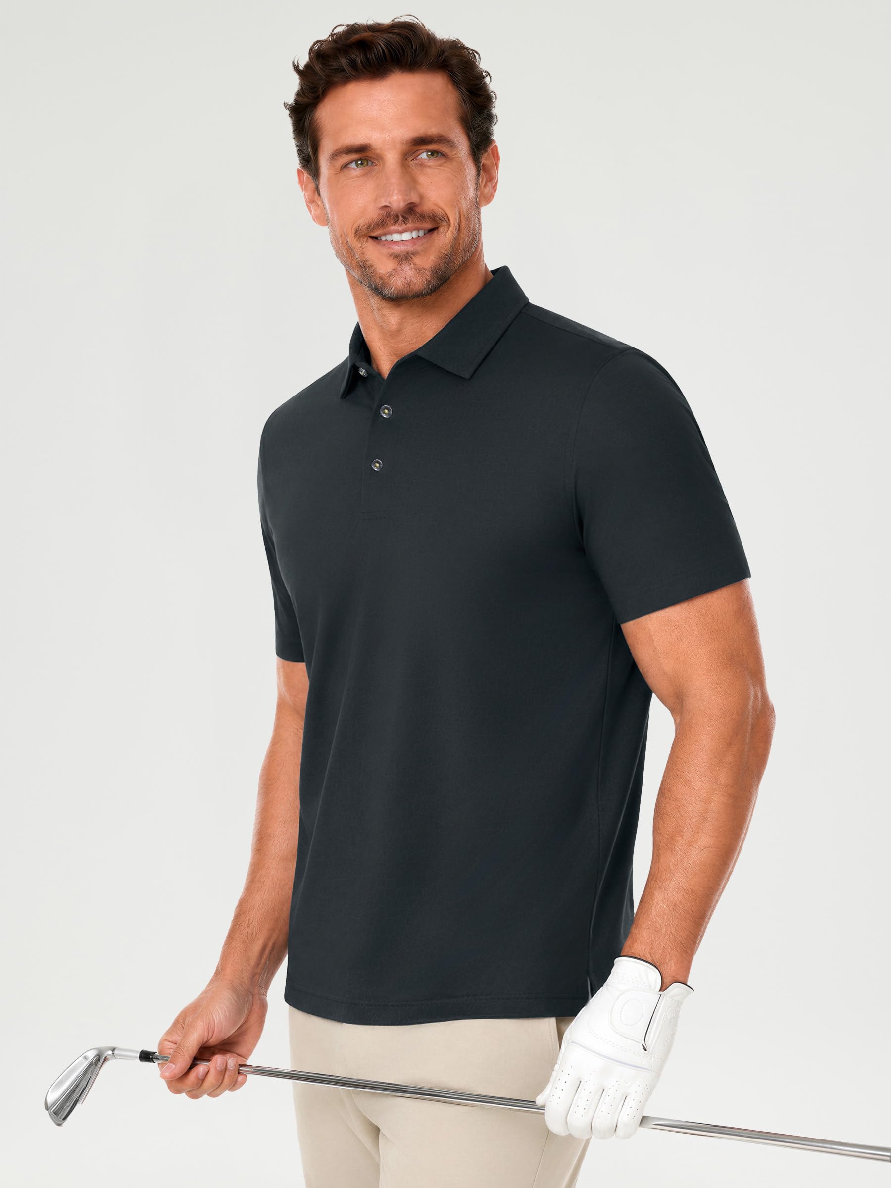 Mens Polo Shirts Short Sleeve Jacquard Casual Nylon Blend Solid Stylish Dry Fit Performance Collared Golf Polo Shirts for Men