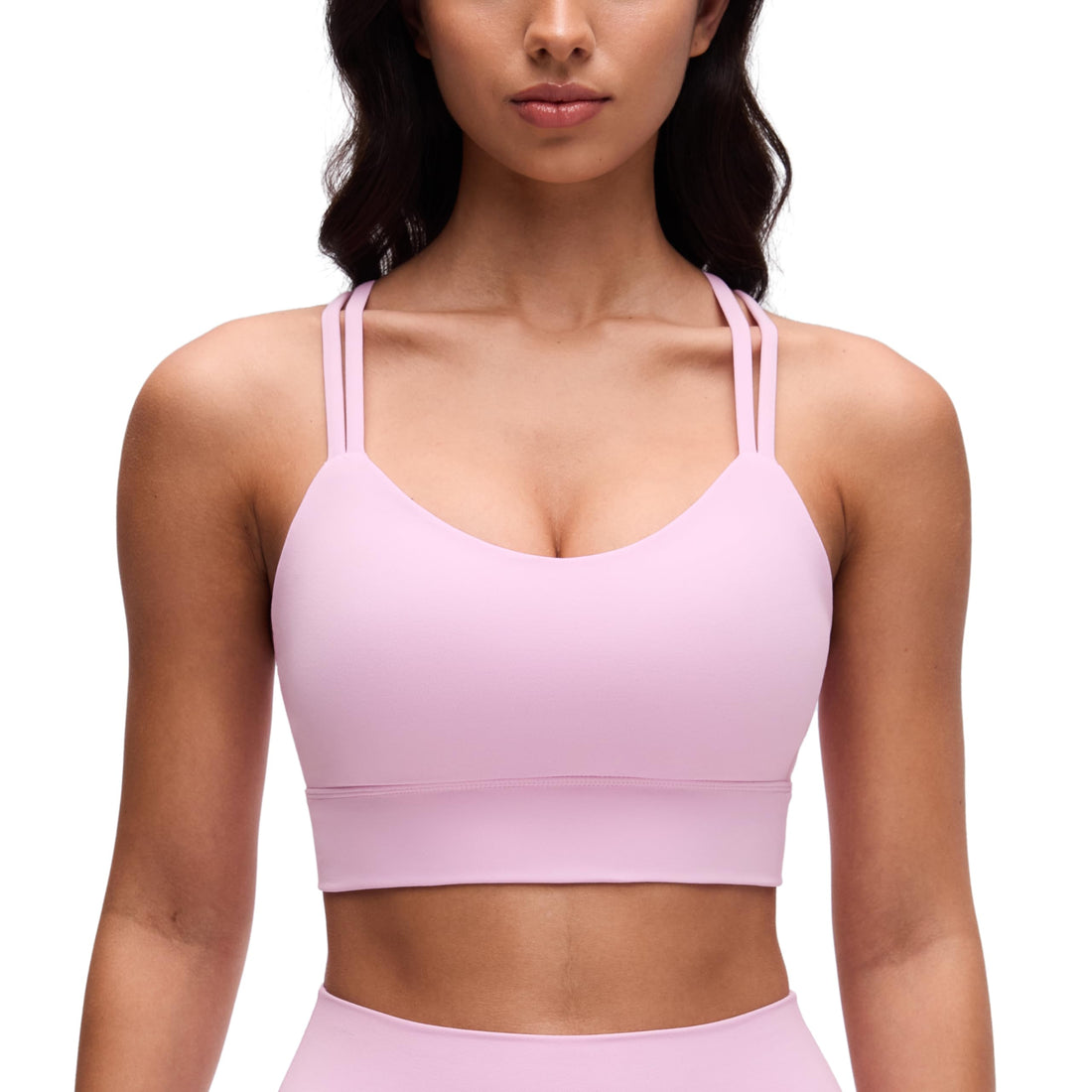 CRZ YOGA Softness Mold Butterluxe Sports Bras | Molded Cup, Light Support, Yoga, Extremely Soft, Longline, Strappy Back, Scoop Neck, for Women