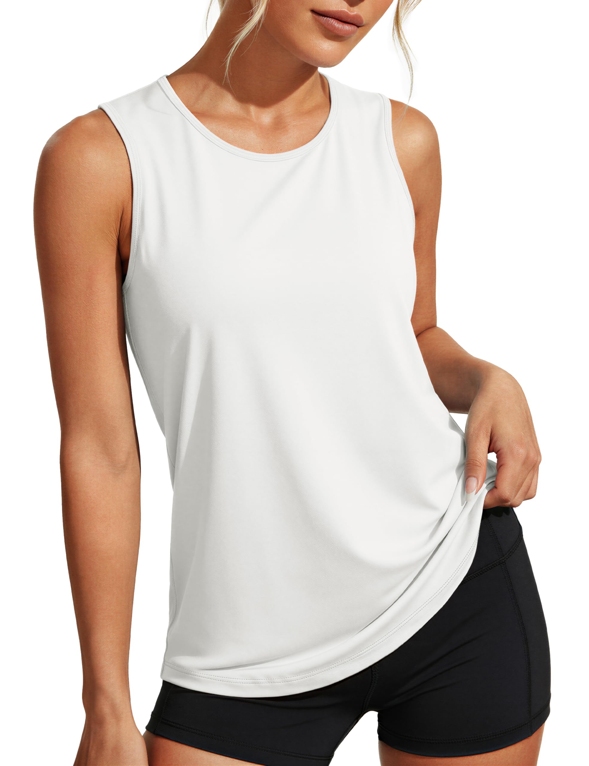 MAGCOMSEN Women's Workout Tank Top Athletic Muscle Sleeveless Crew Neck Shirt UPF 80+ Moisture Wicking Gym Running