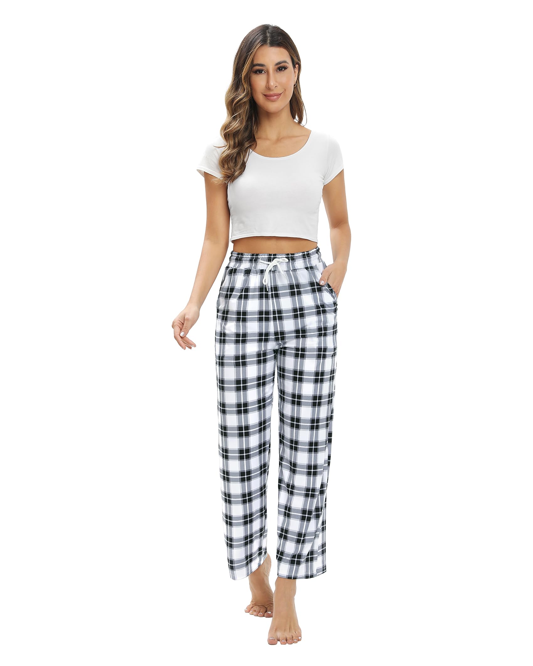 Womens Pajama Pants Plaid Stretch Comfy Lounge Pants Sleep Bottoms Y2K PJ