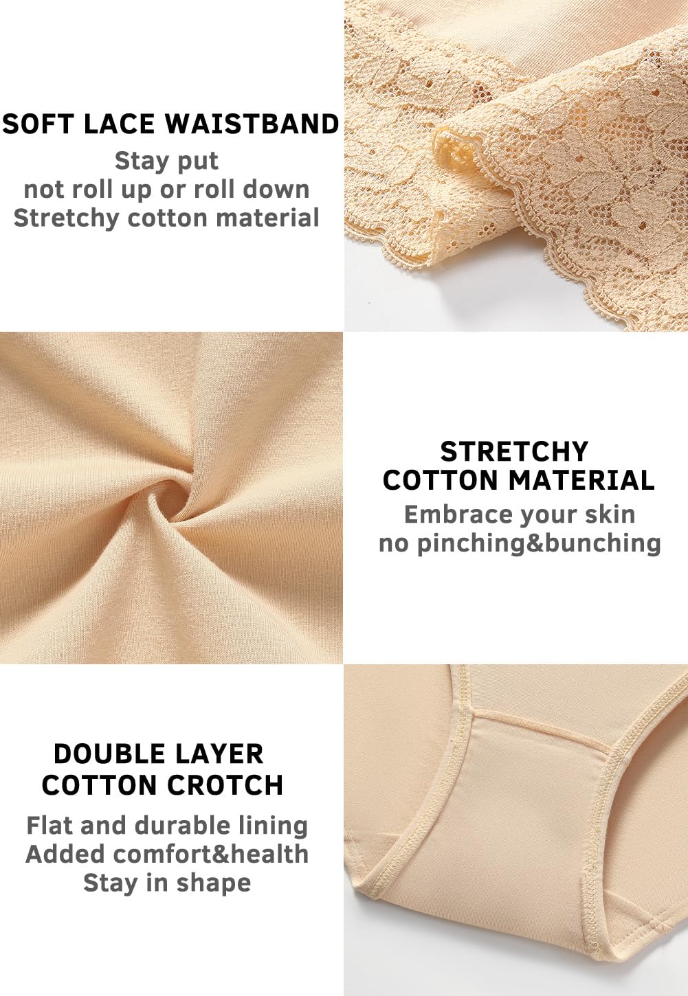 Wealurre Cotton Panties for Women Bikini Underwear Hipster Underpants Lace Briefs Pack
