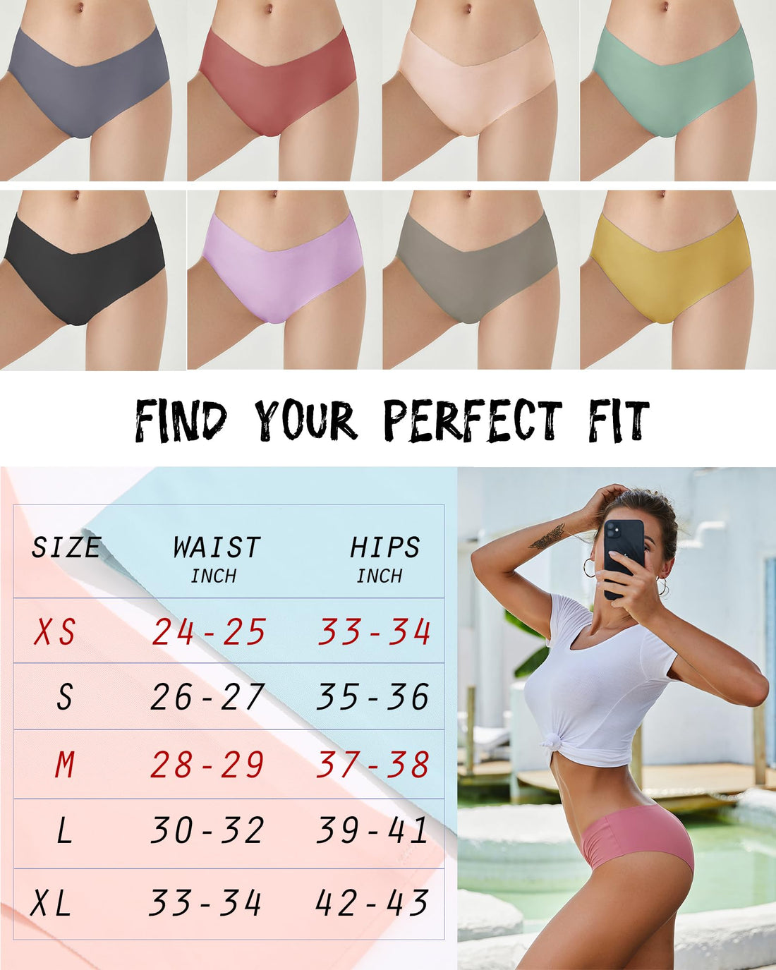Women’s Seamless Bikini Panties Soft Stretch Invisibles Briefs No Show Hipster Underwear cheeky 9 pack XS-L