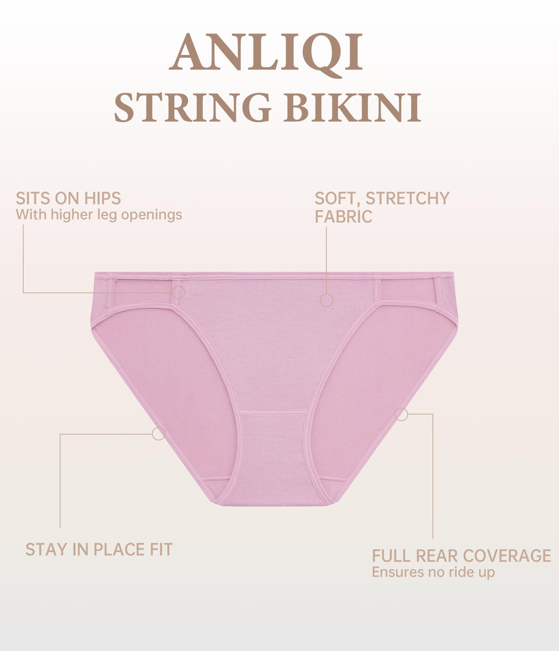 ANLIQI Women's High Cut String Bikini Panties Modal Comfort Breathable Stretch Bikini Underwear Soft Plus Size Underwear