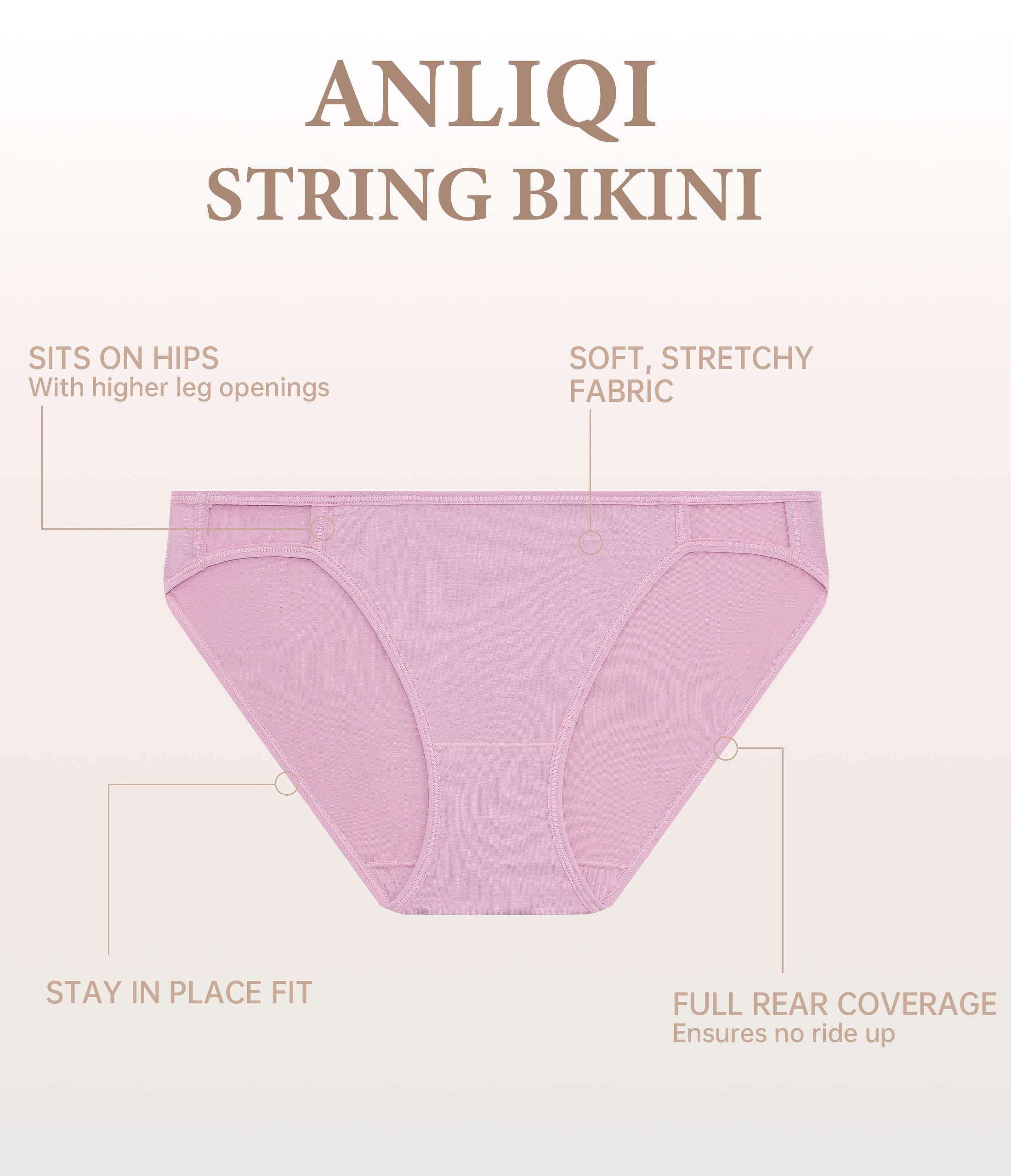 ANLIQI Women's High Cut String Bikini Panties Modal Comfort Breathable Stretch Bikini Underwear Soft Plus Size Underwear