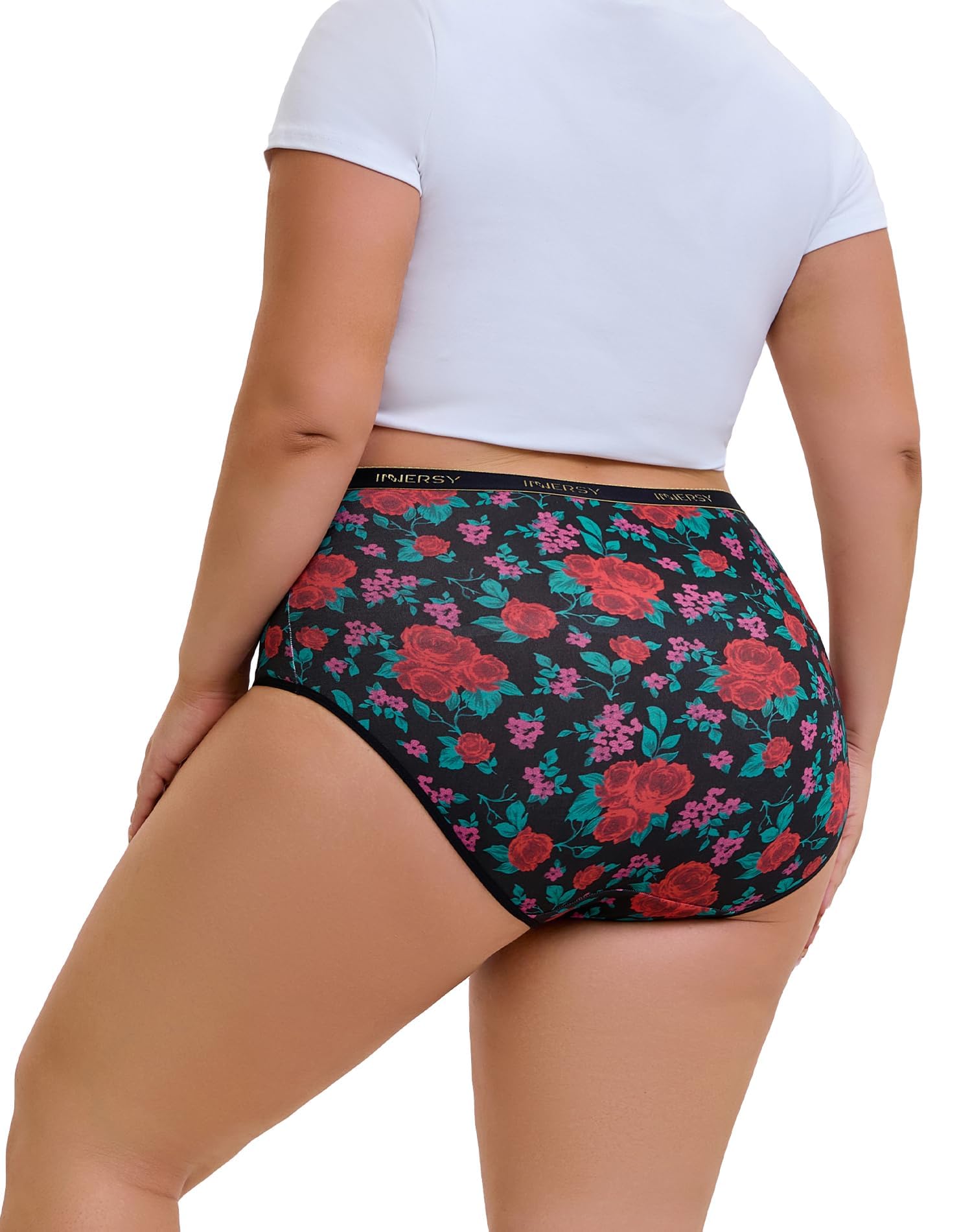 INNERSY Plus Size XL-6XL Big Curvy Woman Cotton Underwear High Waist Briefs 5-Pack
