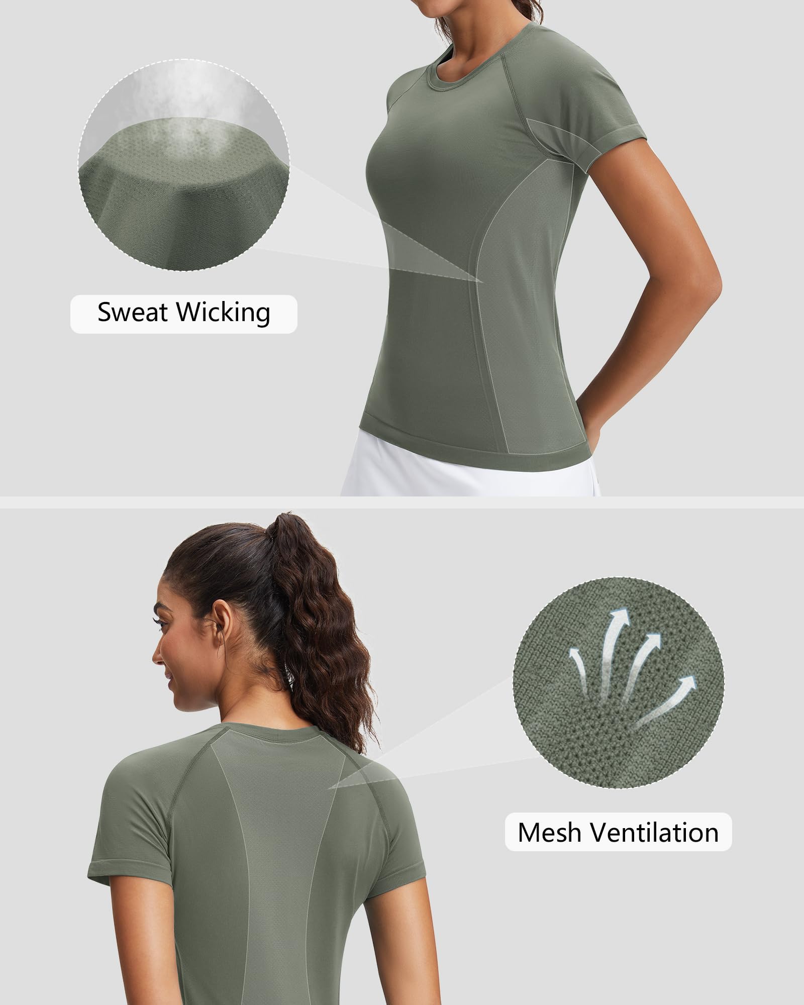 Stelle Womens Workout Tops Short Sleeve Seamless Athletic Shirts Yoga Gym Running T-Shirts
