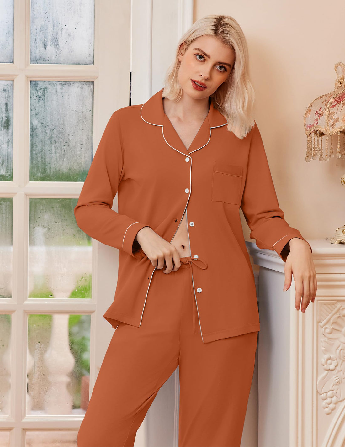 Ekouaer Womens Pajamas Set Classic Sleepwear Long Sleeve Button Up Pjs Sets