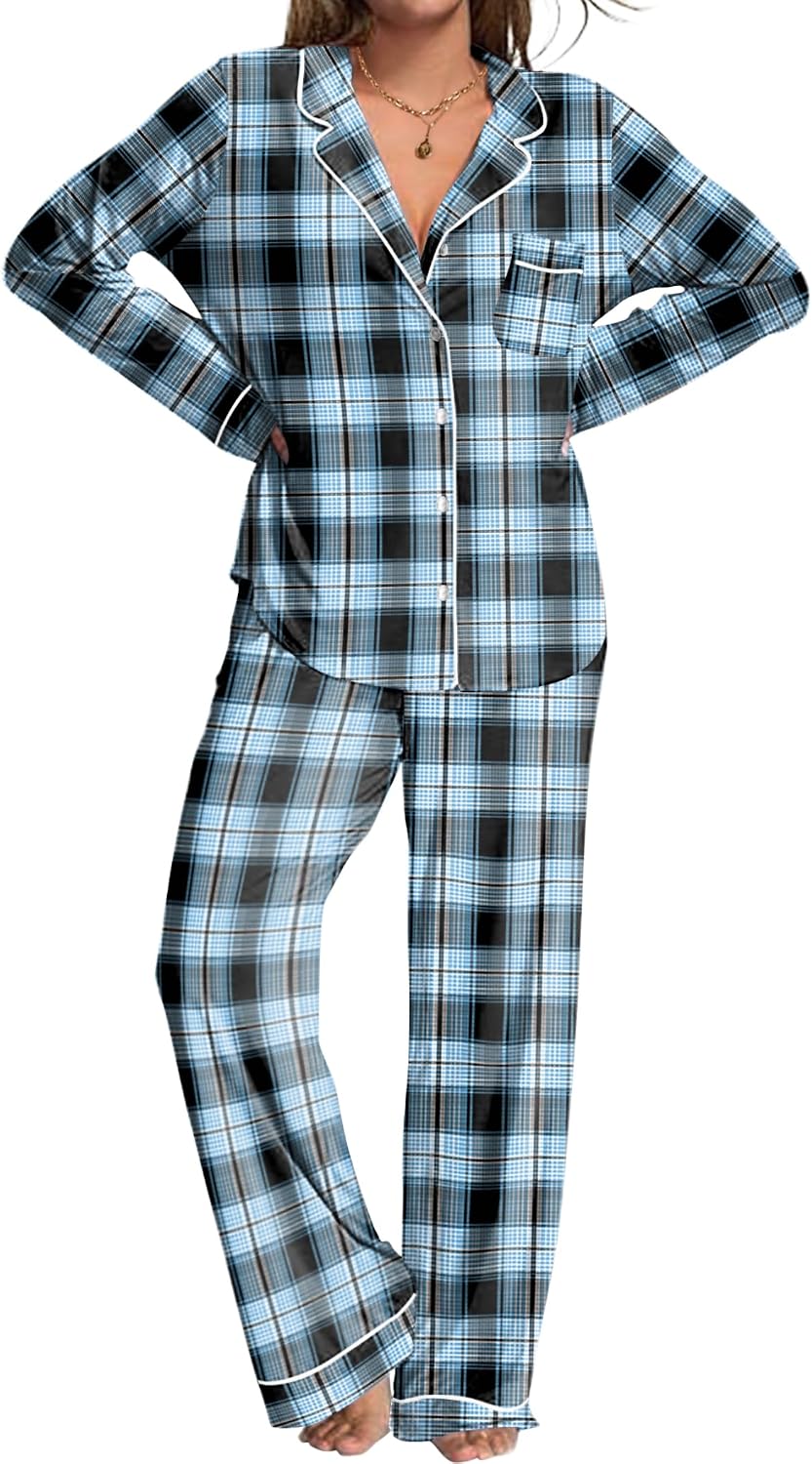 Ekouaer Womens Pajamas Set Button Down Long Sleeve Top & Pants Lounge Sets