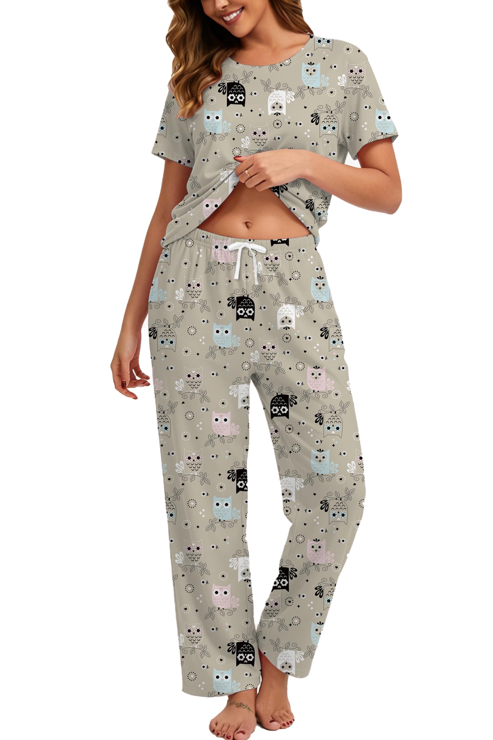 2 Piece Pjs Set For Womens Pajamas Lounge Set Long Sleeve Joggers Pants Sleepwear with Pockets