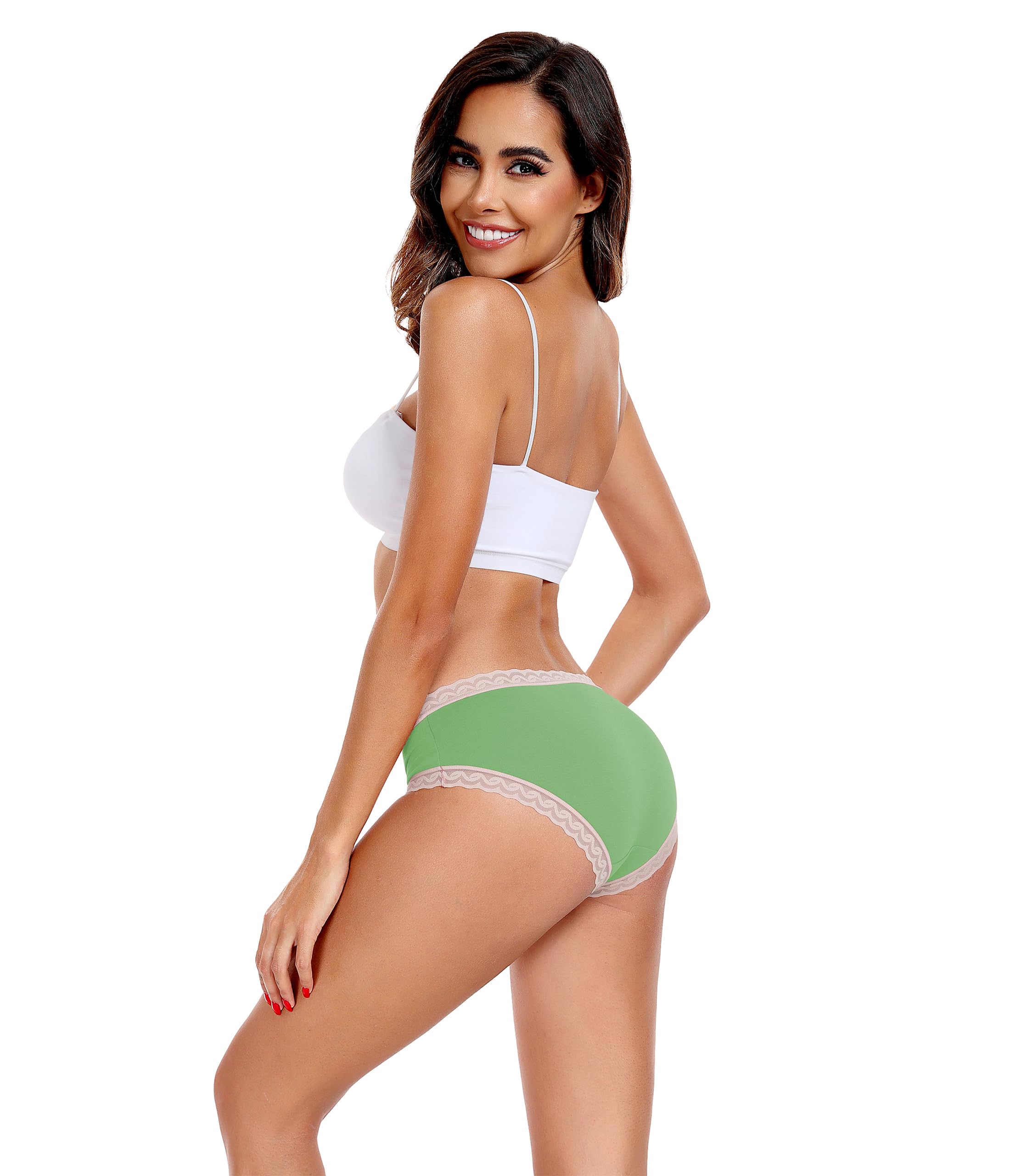 ANLIQI Womens Underwear Lace Trim Hipster Panties Pack Soft Moisture Wicking Cotton Bikini Briefs Cool Undies Underpants