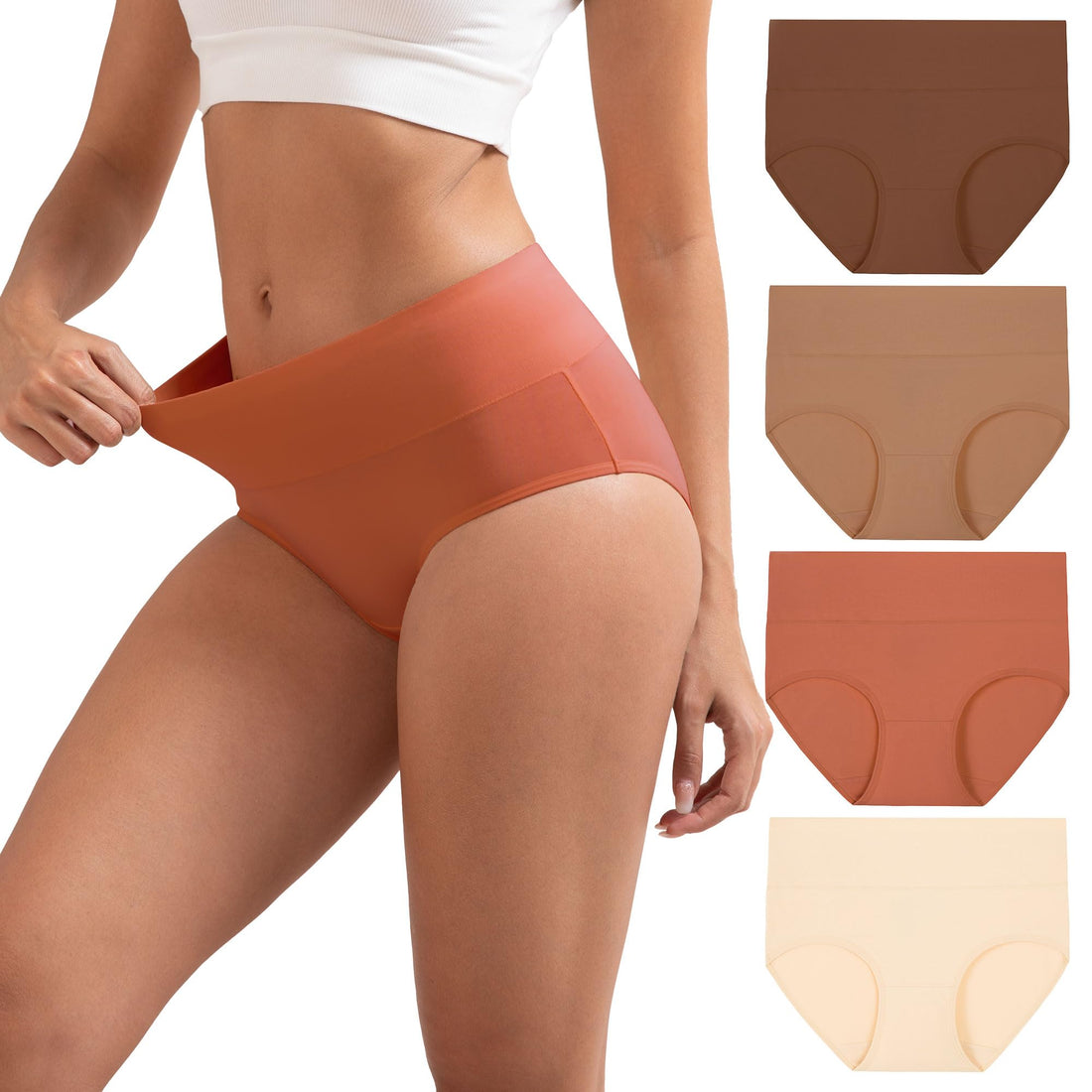 INNERSY Women's Cotton Underwear High Waist Ladies Briefs Full Coverage Panties 4-Pack