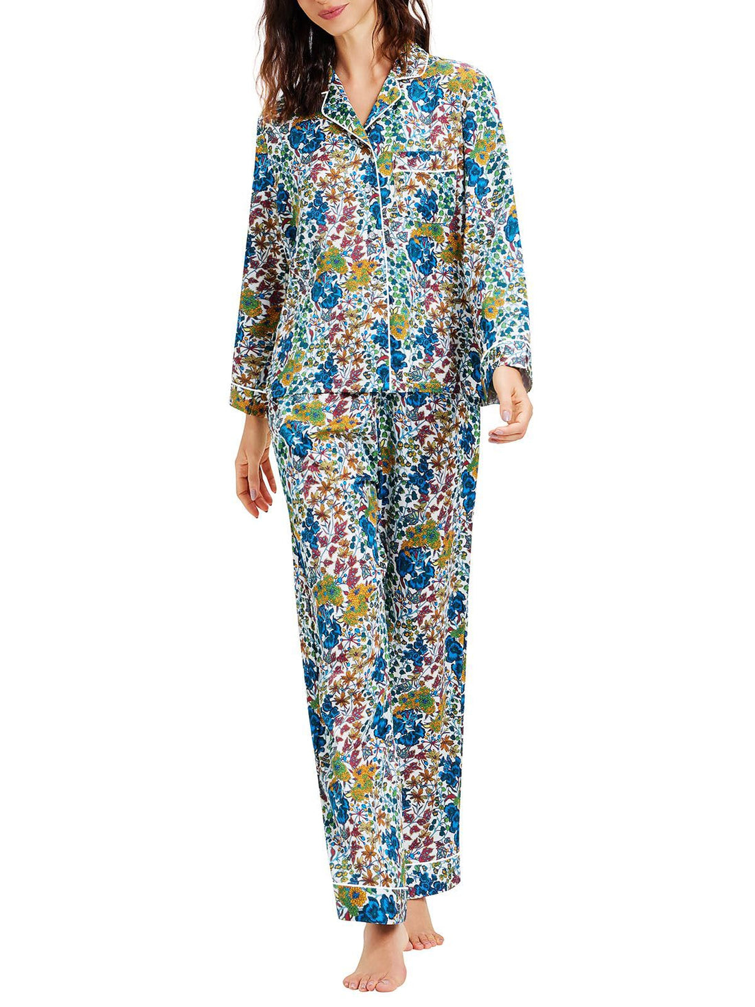 Lonxu Womens Satin Pajama Set Button Down Sleepwear Long Pj XS-3XL