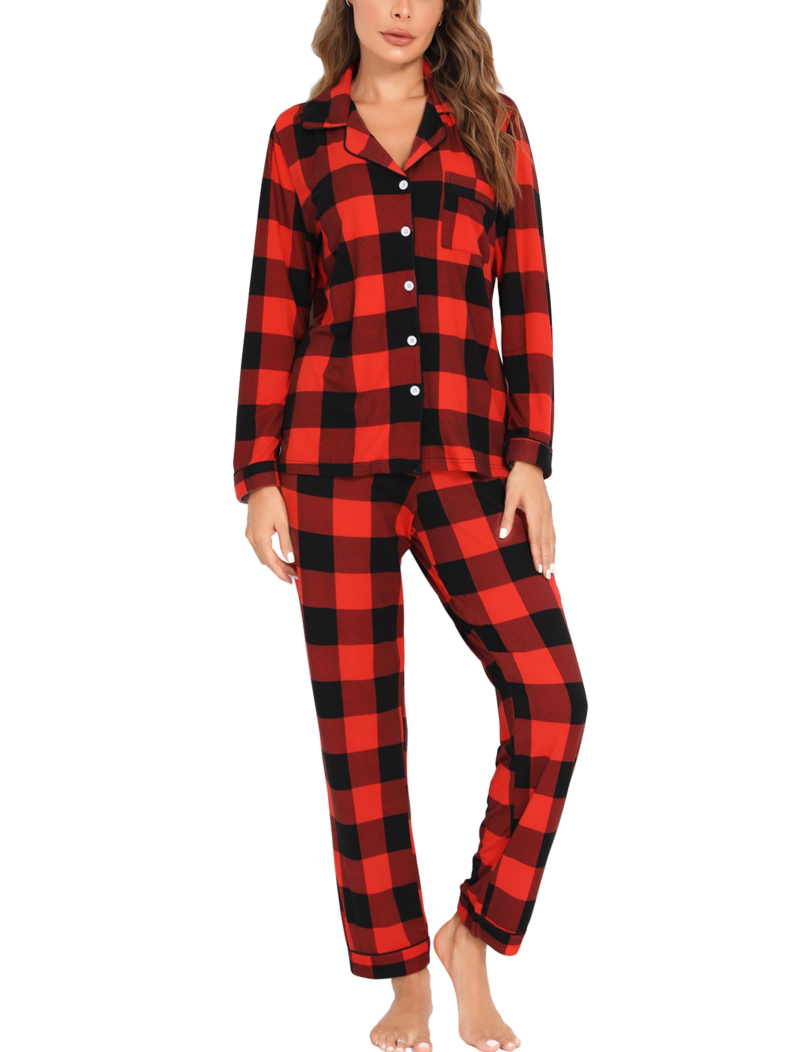 Leikar Button Up Pajamas For Women Long Sleeve Viscose Soft Pjs Lounge