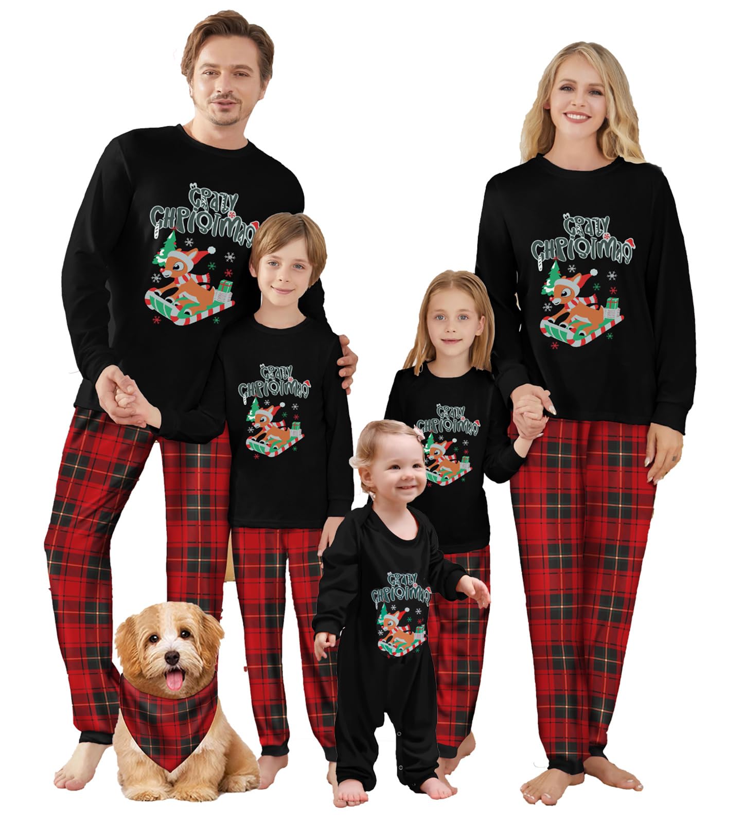 OAKFashion Christmas Family Pajamas Holiday Christma Pajama Family Matching Pjs Set Sleepwear Xmas Jammies