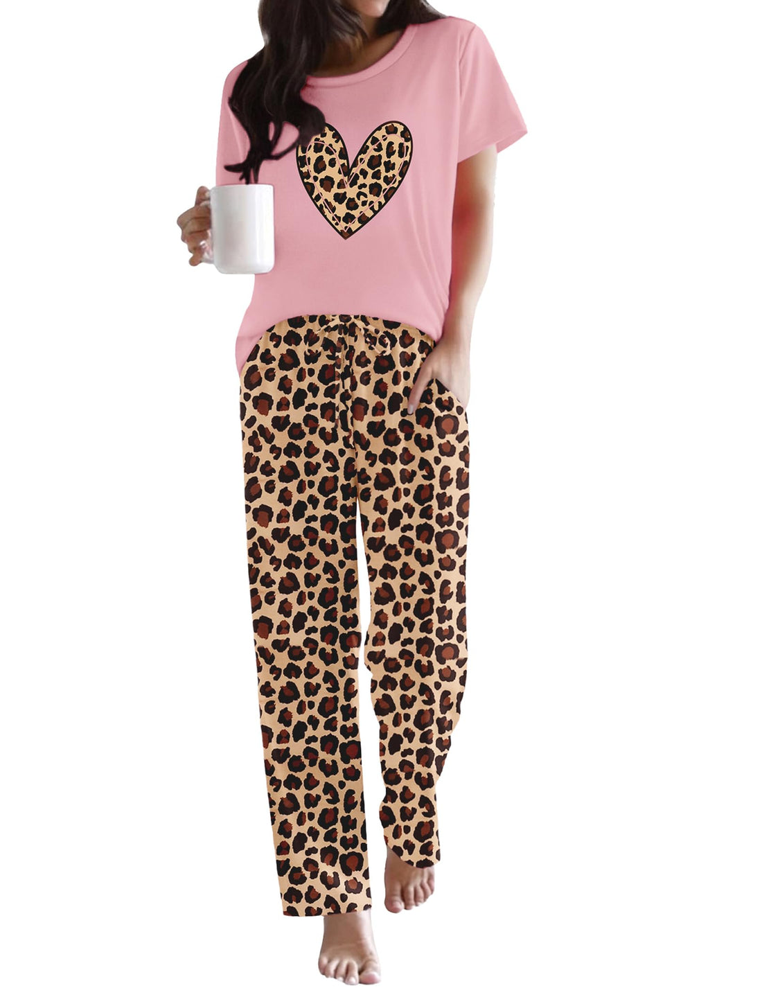 Ekouaer Womens Pajamas Sets Round Neck Pjs Loose Lounge Sets Sleepwear