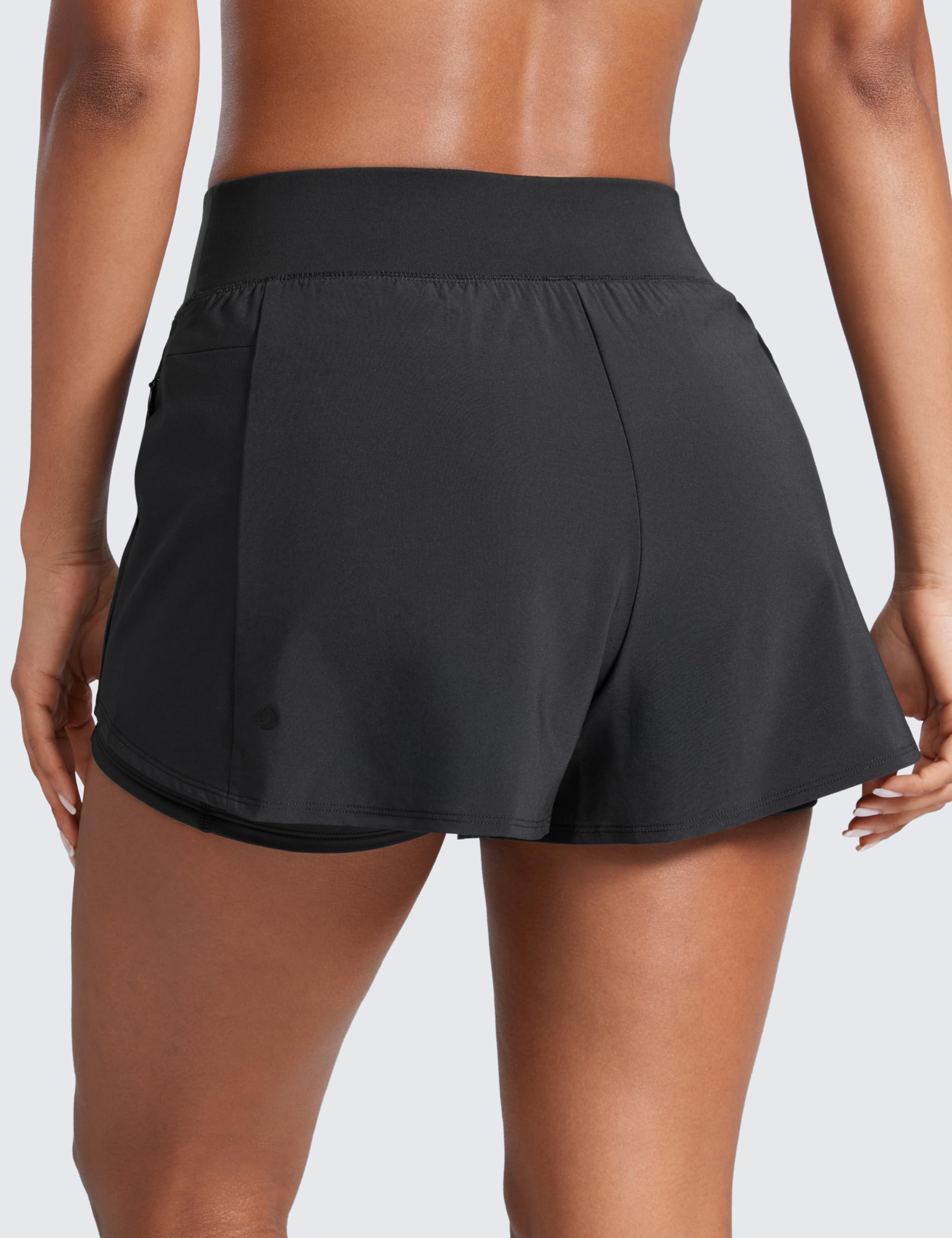 CRZ YOGA 2 in 1 Double Layer Running Shorts 3" | High Waisted, Quick Dry, Lightweight, Zip Pockets, for Women