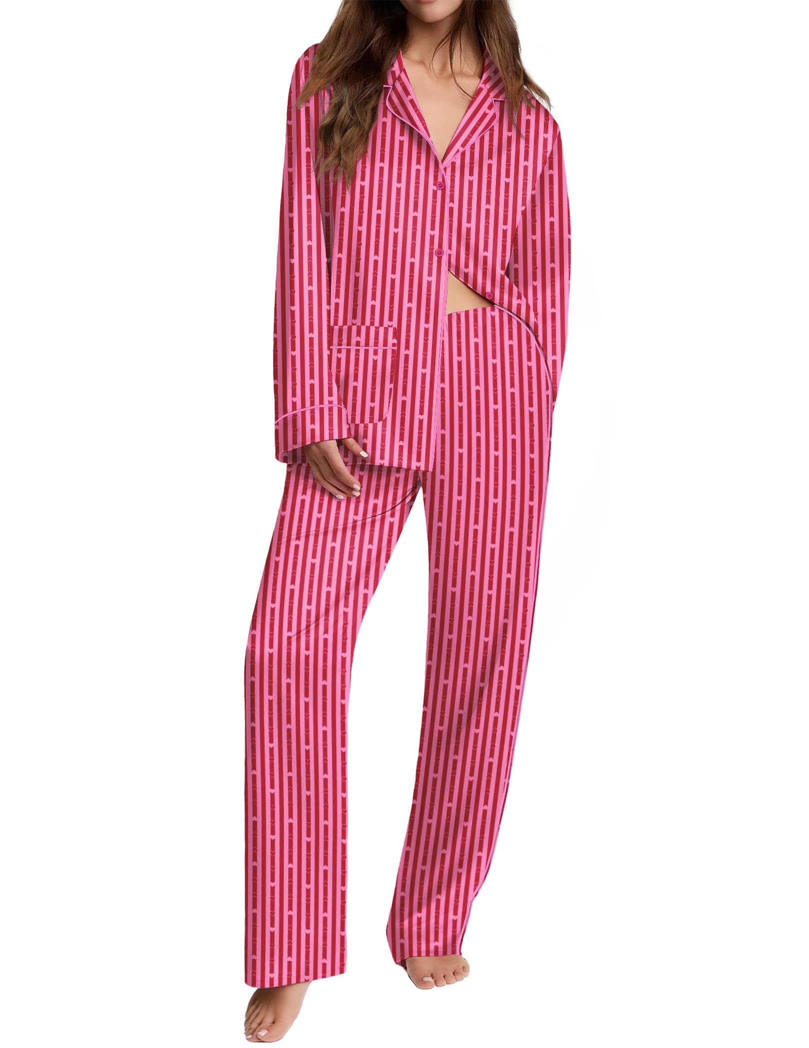 Ekouaer Womens Pajama Sets Satin Silk Pjs Long Sleeve Button Down Sleepwear