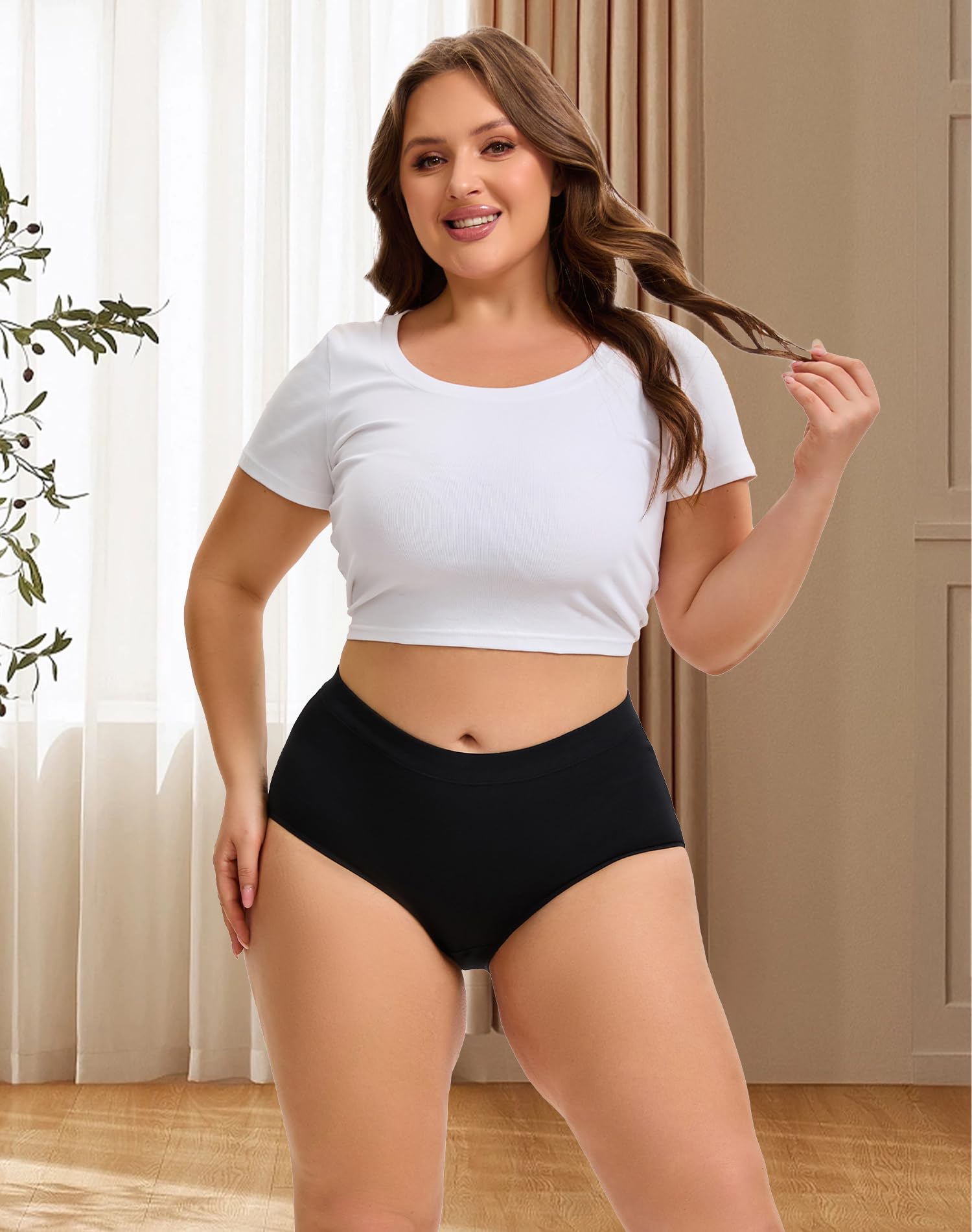 INNERSY Womens Plus Size Underwear High Waisted Cotton Briefs 4-Pack