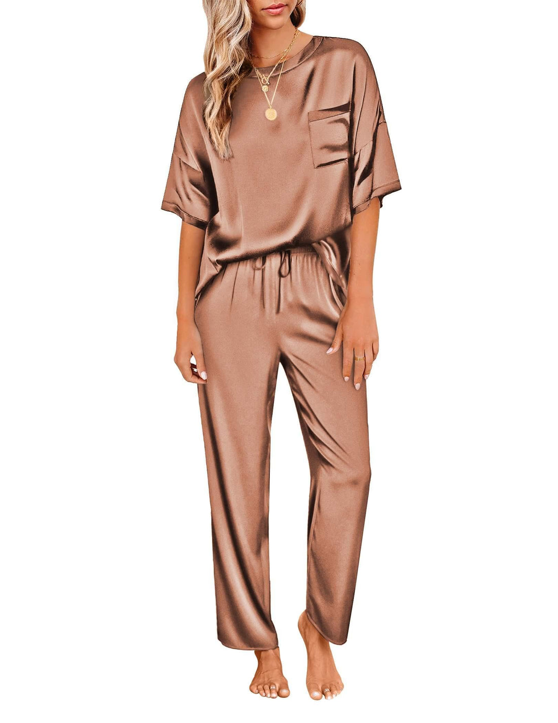 Ekouaer Pajamas for Women Set Silky Satin 2 Piece Lounge Sets with Pockets