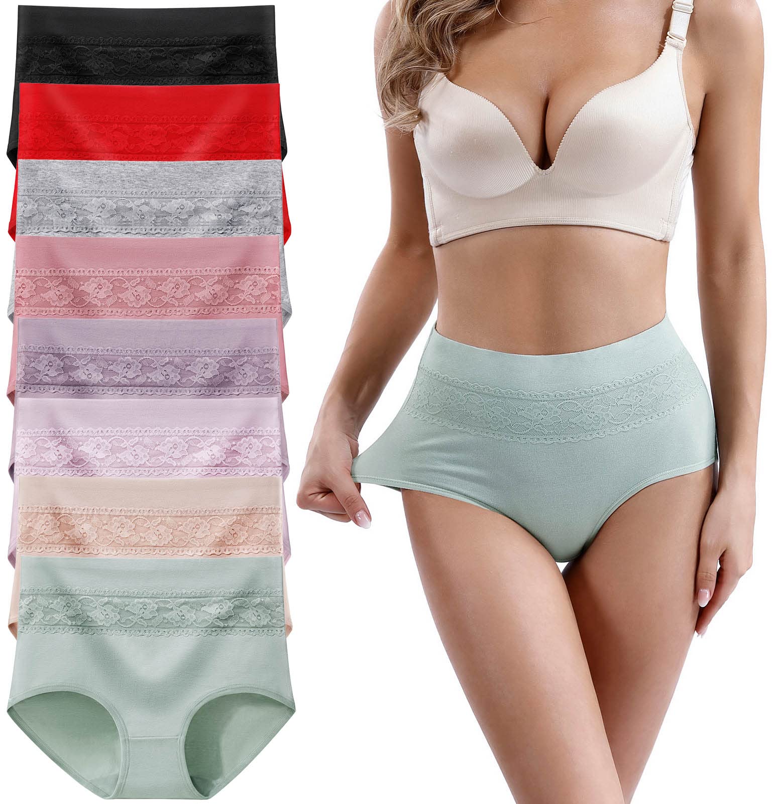 Women's Underwear Cotton Tummy Control High Waisted Underwear Soft Breathable Full Coverage Panties Multipack