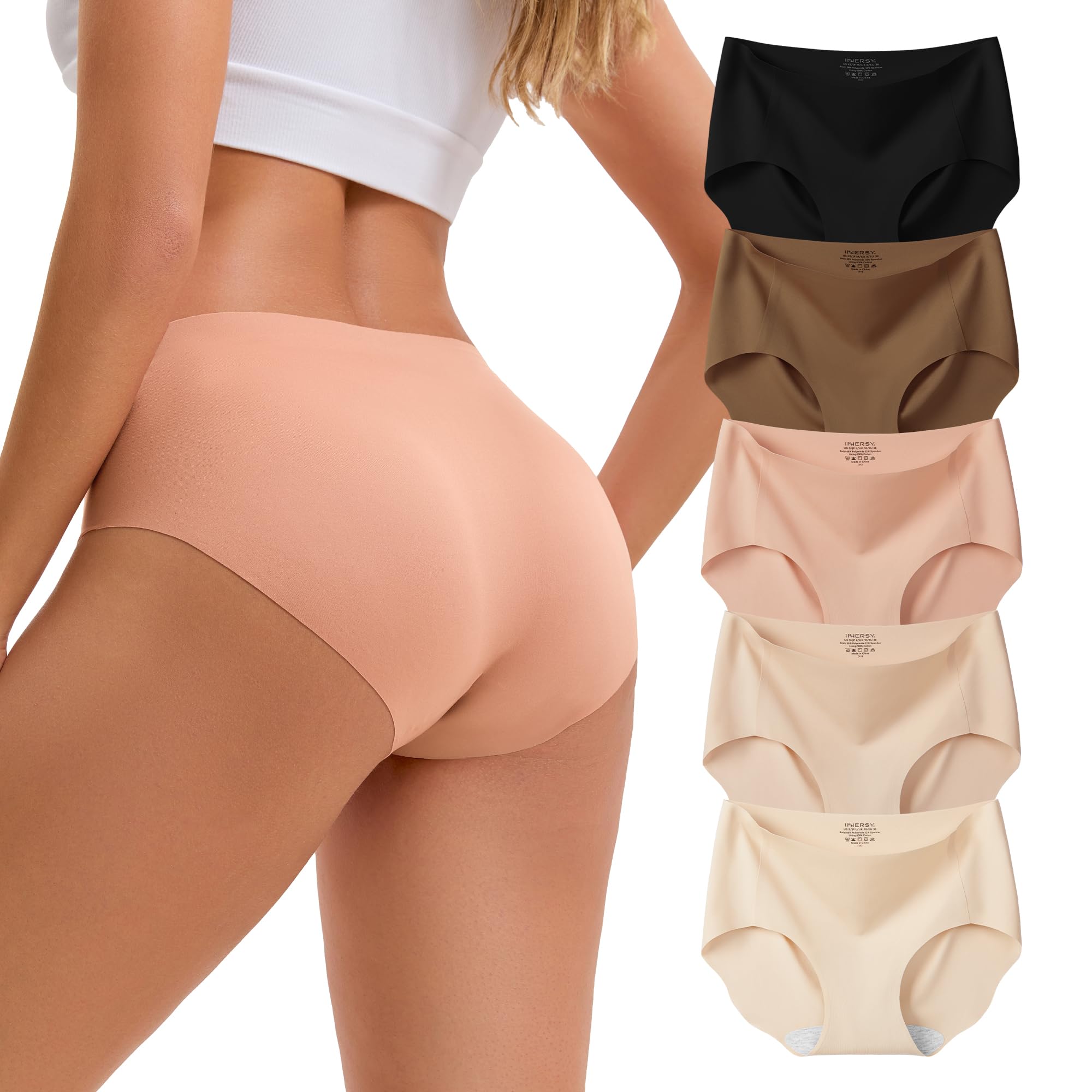 INNERSY Women's Seamless Underwear No Show Hipster Panties 5-Pack